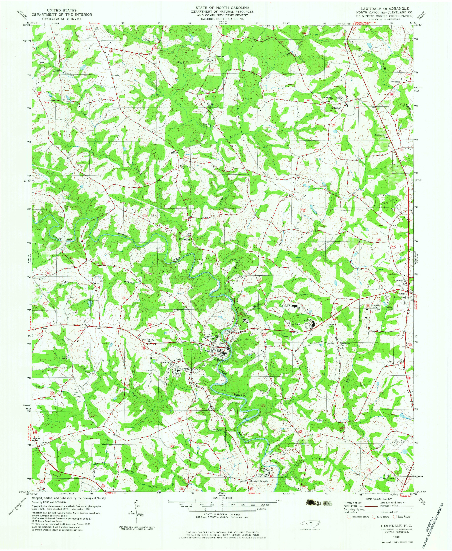 USGS 1:24000-SCALE QUADRANGLE FOR LAWNDALE, NC 1982