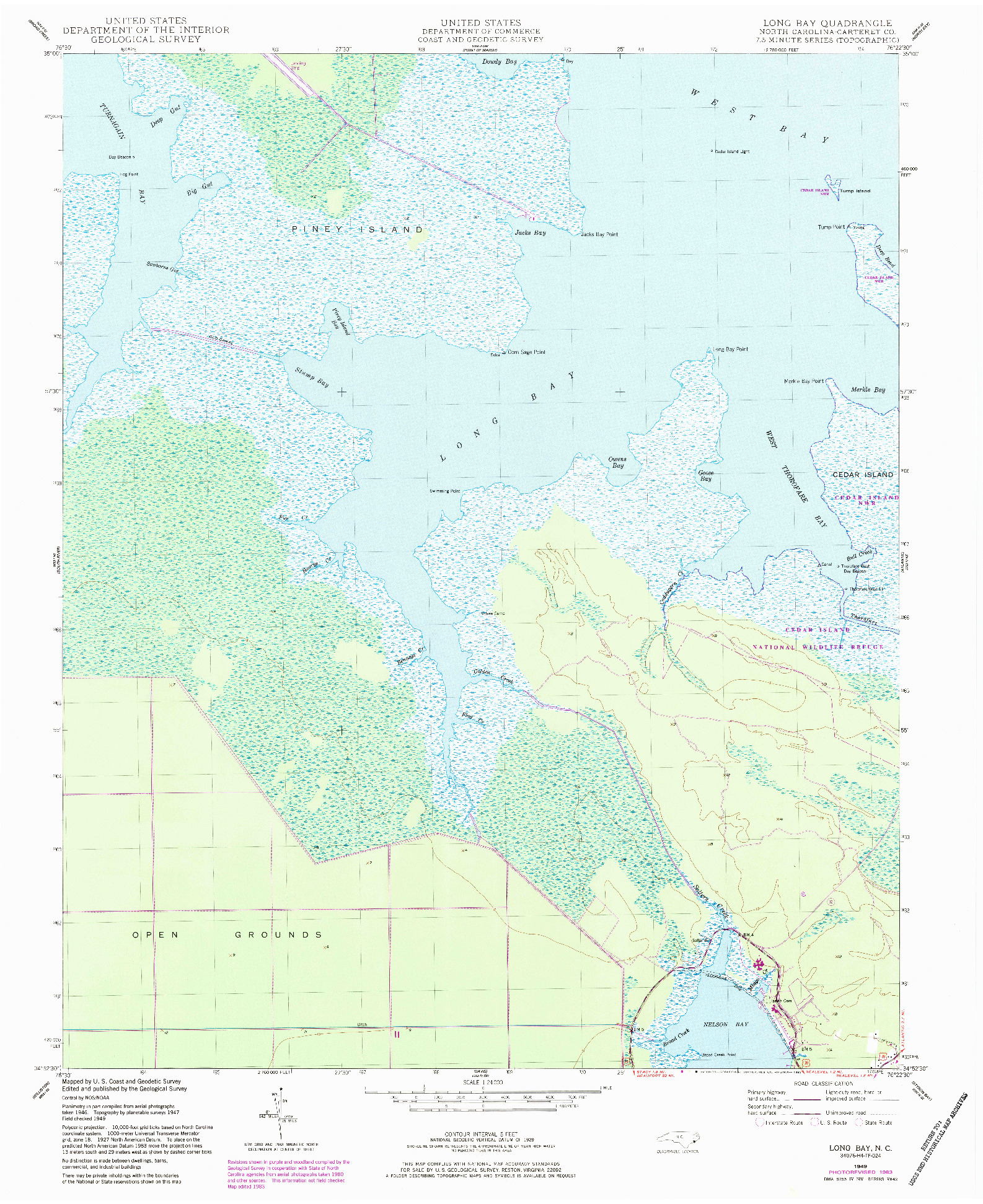 USGS 1:24000-SCALE QUADRANGLE FOR LONG BAY, NC 1949