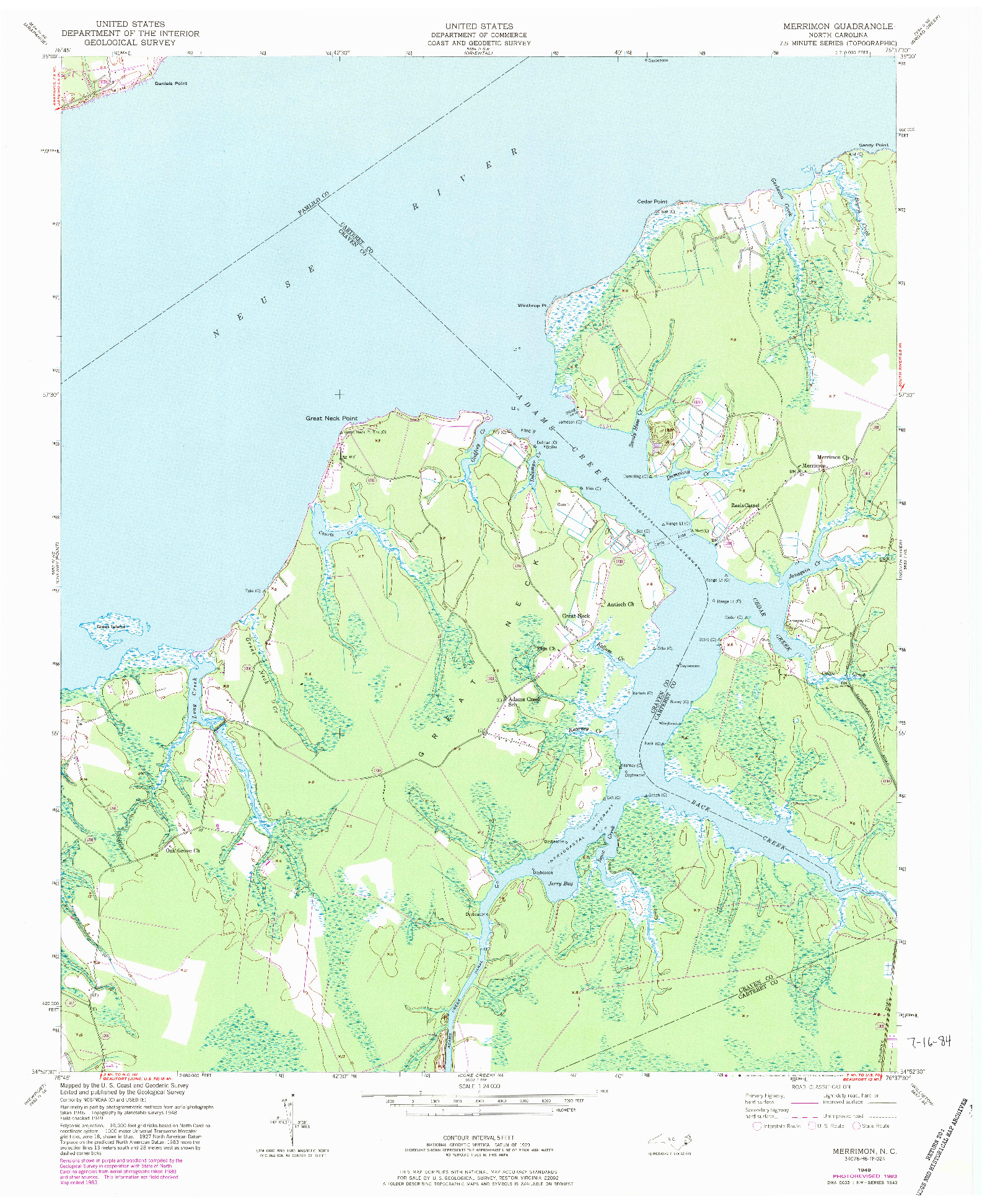 USGS 1:24000-SCALE QUADRANGLE FOR MERRIMON, NC 1949