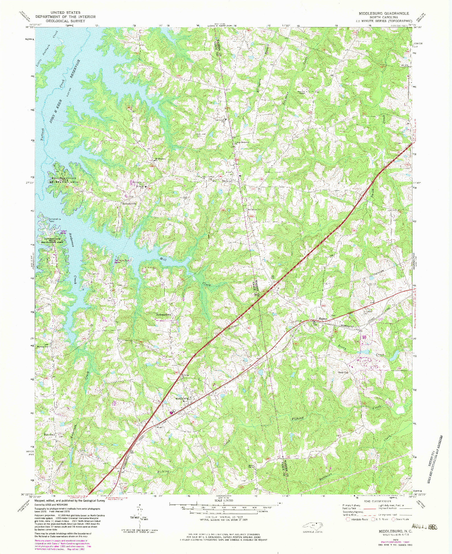USGS 1:24000-SCALE QUADRANGLE FOR MIDDLEBURG, NC 1970