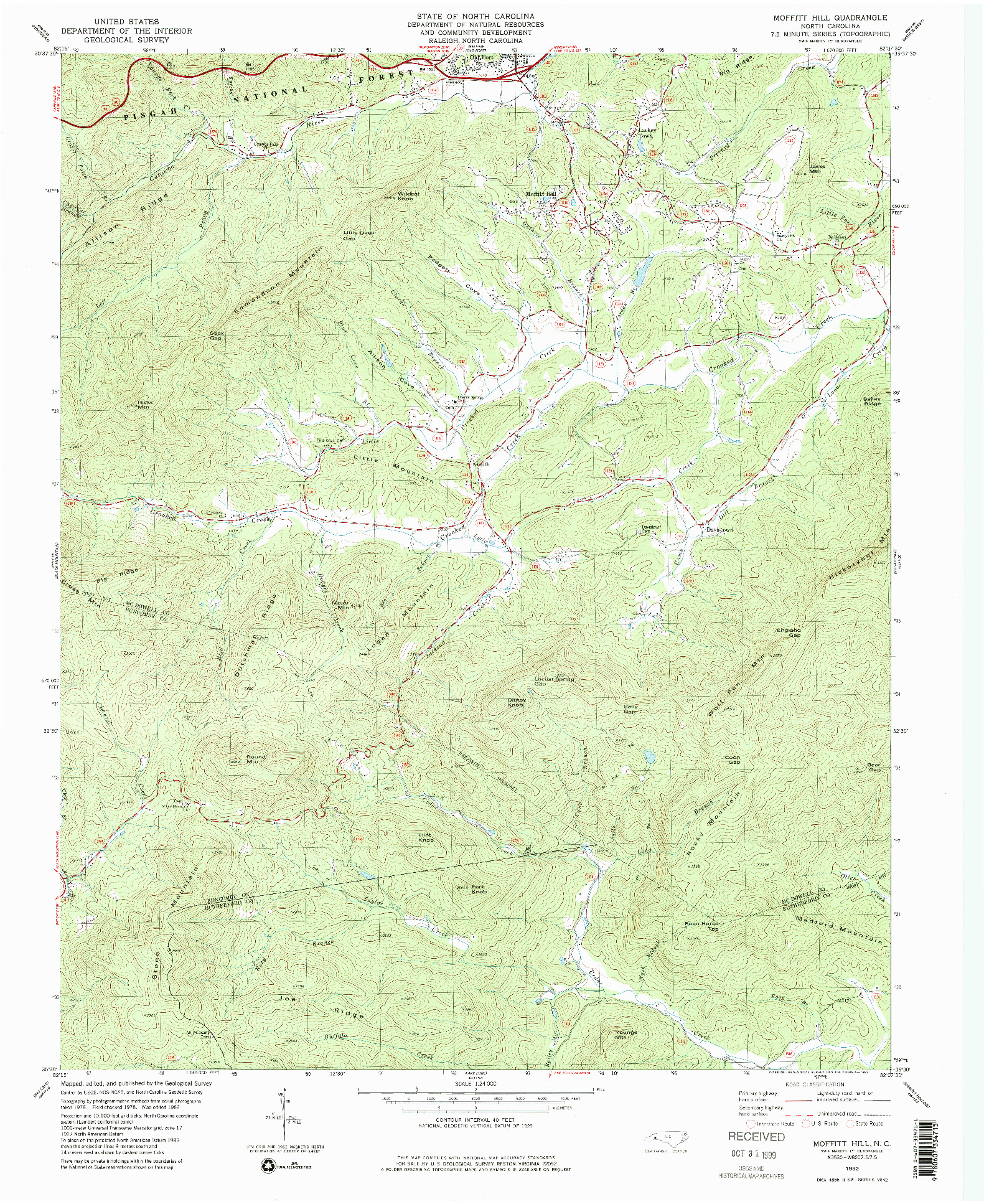 USGS 1:24000-SCALE QUADRANGLE FOR MOFFITT HILL, NC 1982