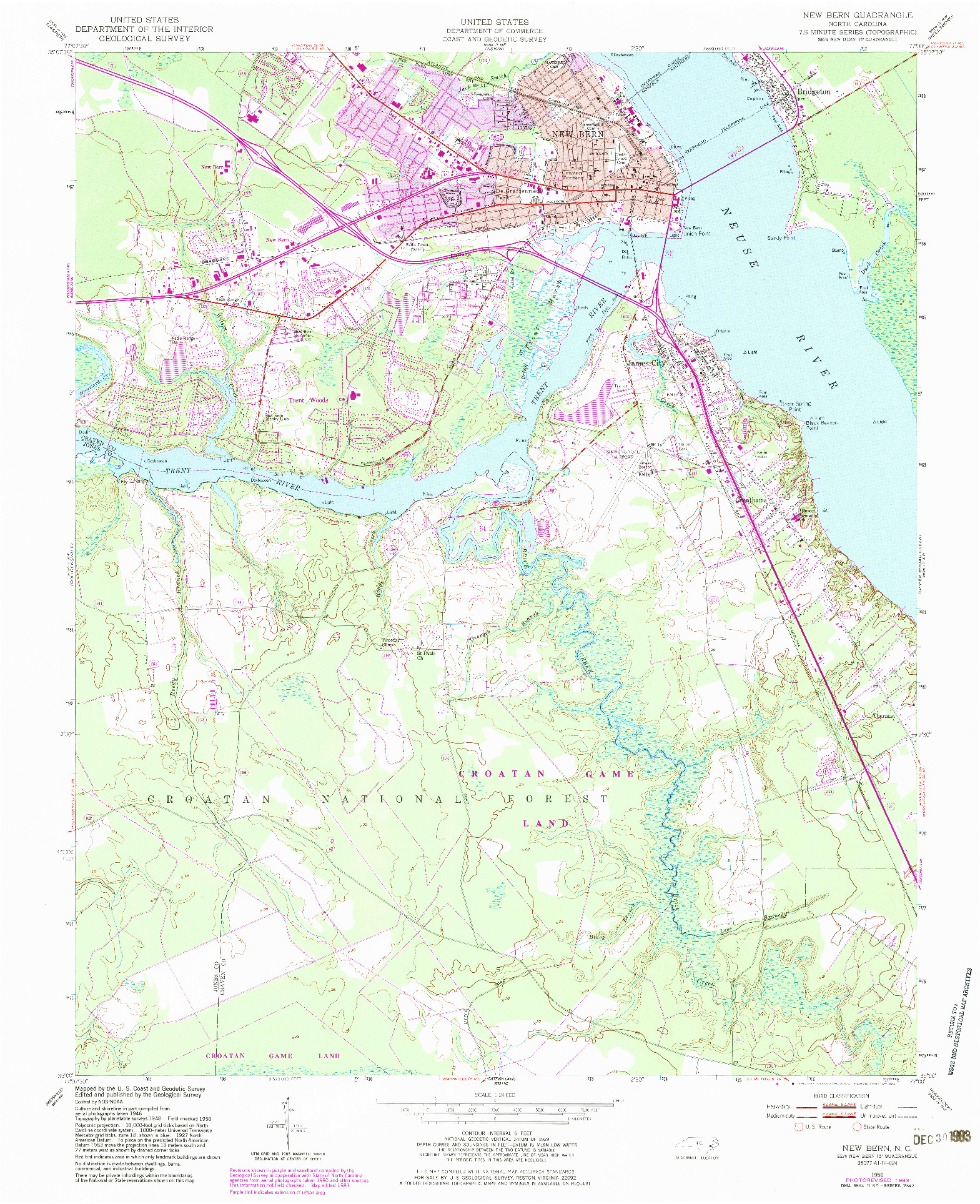 USGS 1:24000-SCALE QUADRANGLE FOR NEW BERN, NC 1950