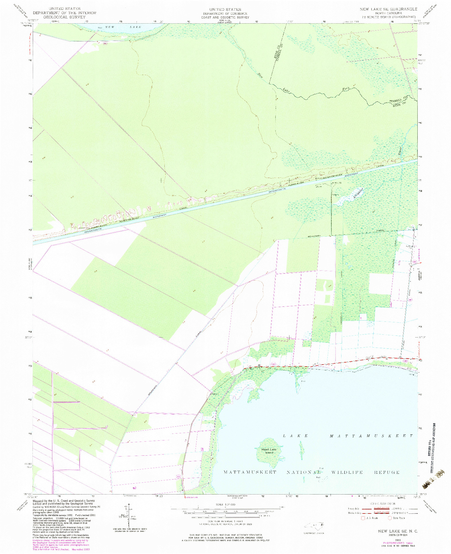 USGS 1:24000-SCALE QUADRANGLE FOR NEW LAKE SE, NC 1951