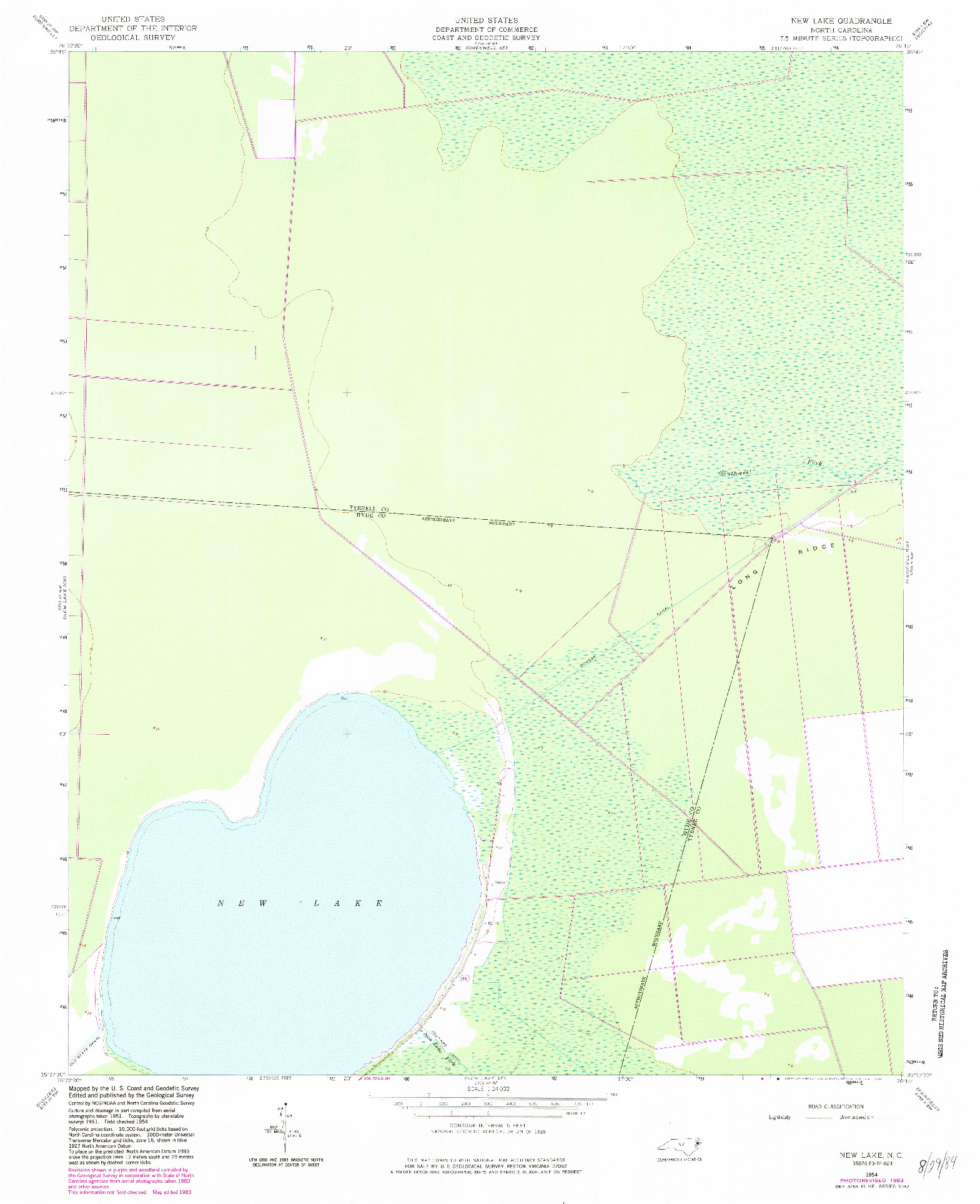 USGS 1:24000-SCALE QUADRANGLE FOR NEW LAKE, NC 1954