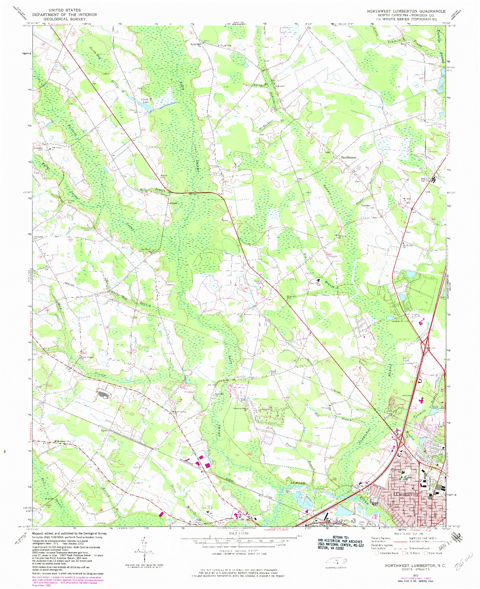 USGS 1:24000-SCALE QUADRANGLE FOR NORTHWEST LUMBERTON, NC 1972