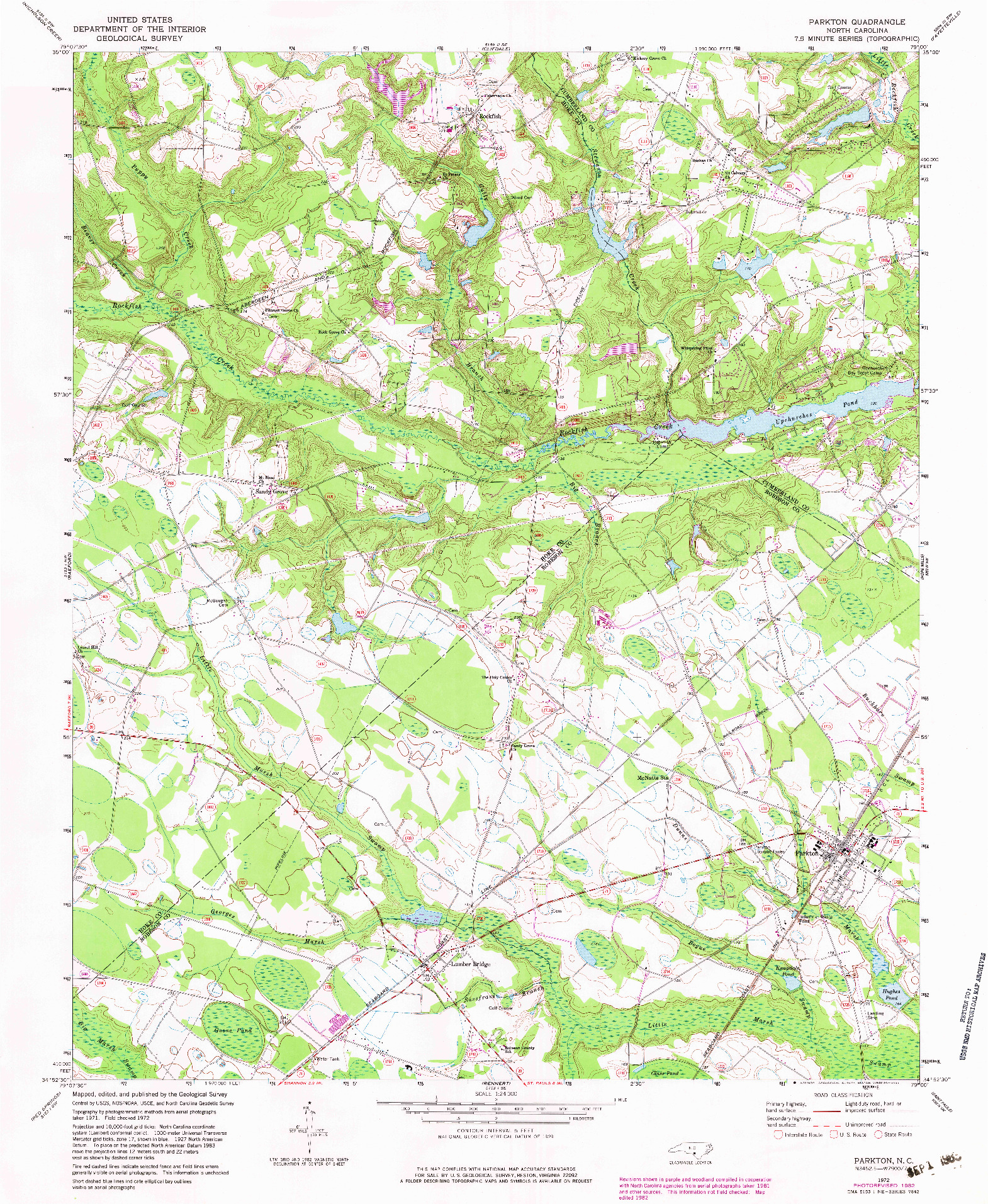 USGS 1:24000-SCALE QUADRANGLE FOR PARKTON, NC 1972