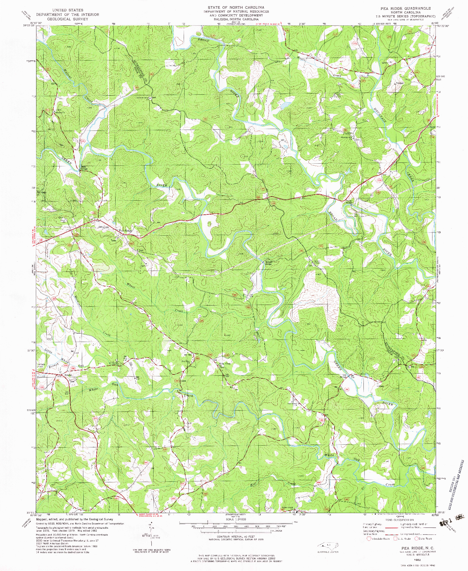 USGS 1:24000-SCALE QUADRANGLE FOR PEA RIDGE, NC 1982