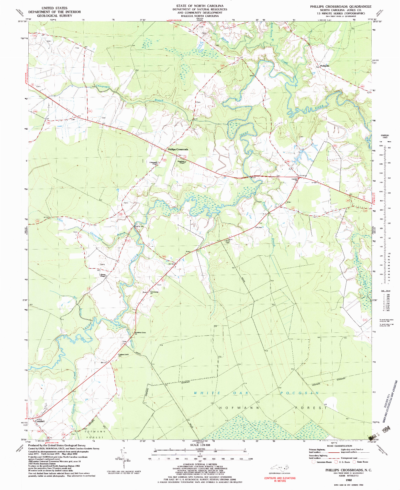 USGS 1:24000-SCALE QUADRANGLE FOR PHILLIPS CROSSROADS, NC 1982