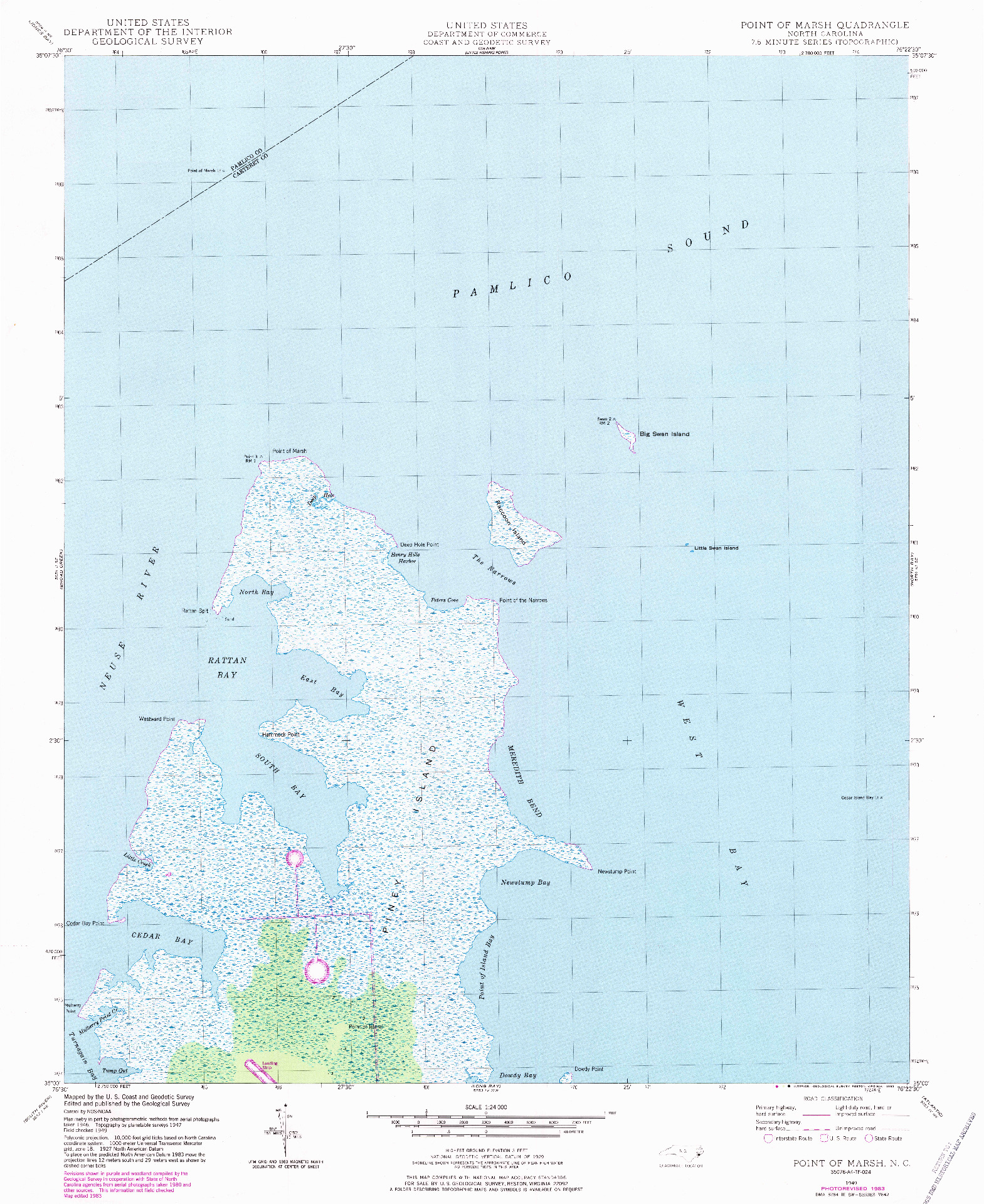 USGS 1:24000-SCALE QUADRANGLE FOR POINT OF MARSH, NC 1949