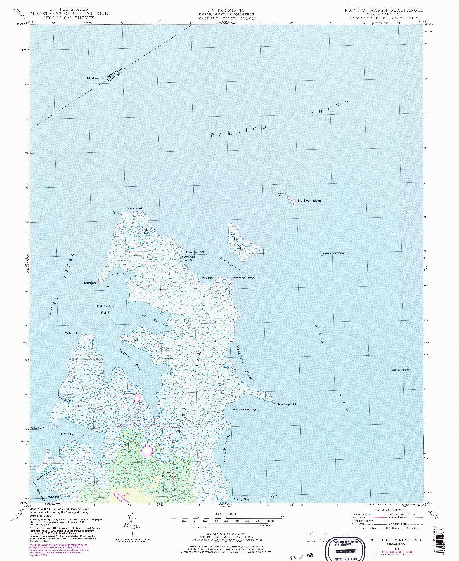 USGS 1:24000-SCALE QUADRANGLE FOR POINT OF MARSH, NC 1949