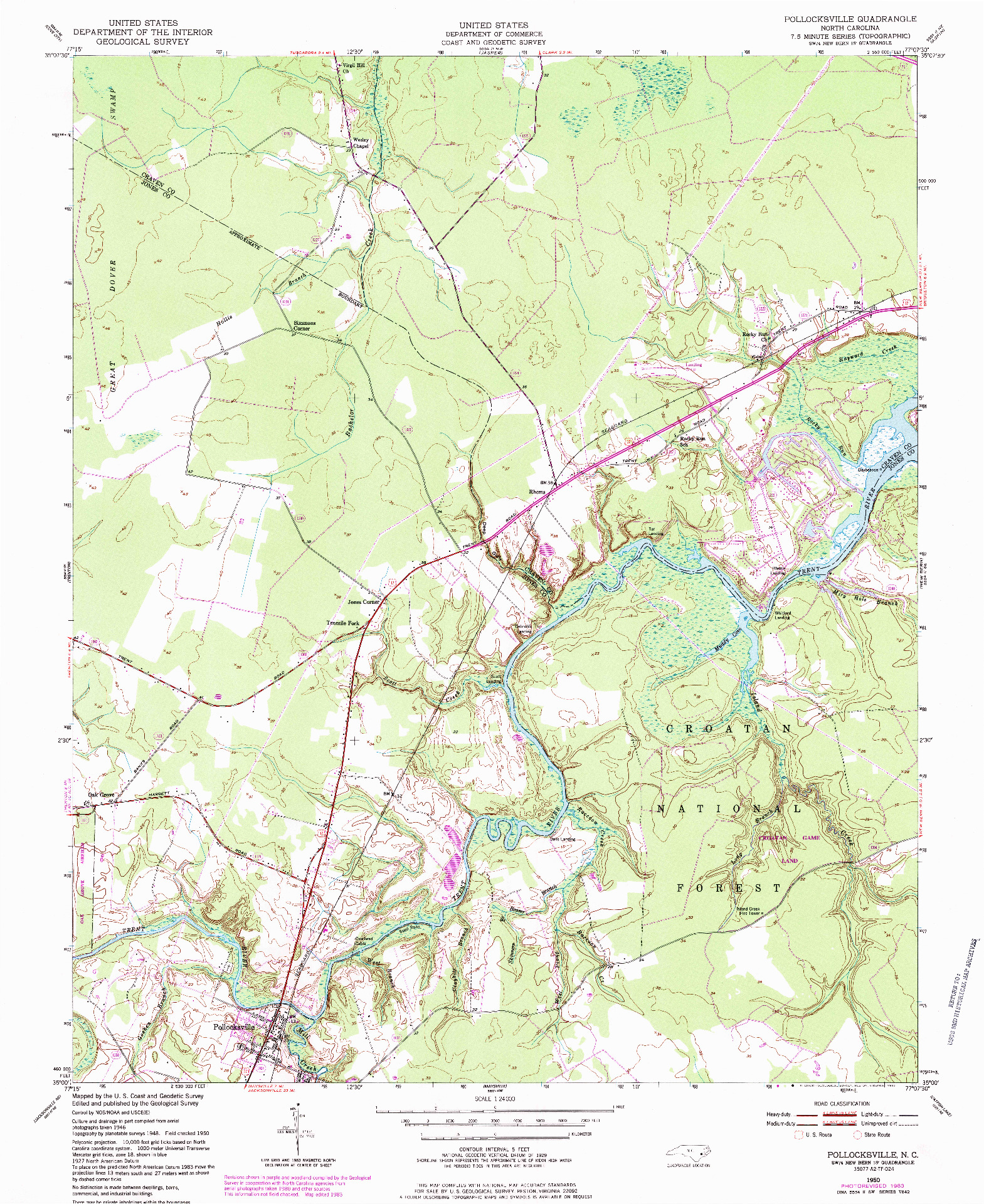 USGS 1:24000-SCALE QUADRANGLE FOR POLLOCKSVILLE, NC 1950