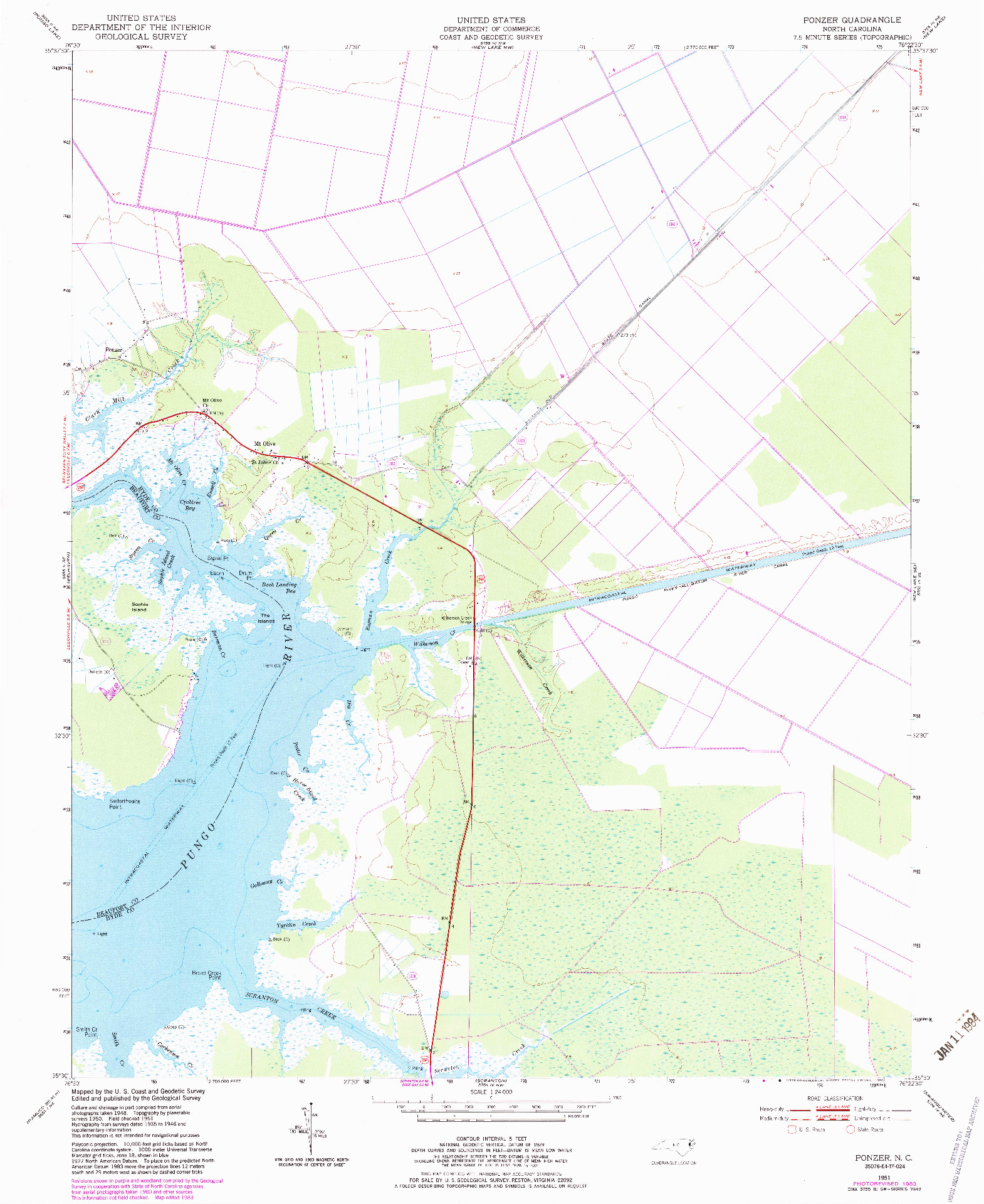 USGS 1:24000-SCALE QUADRANGLE FOR PONZER, NC 1951