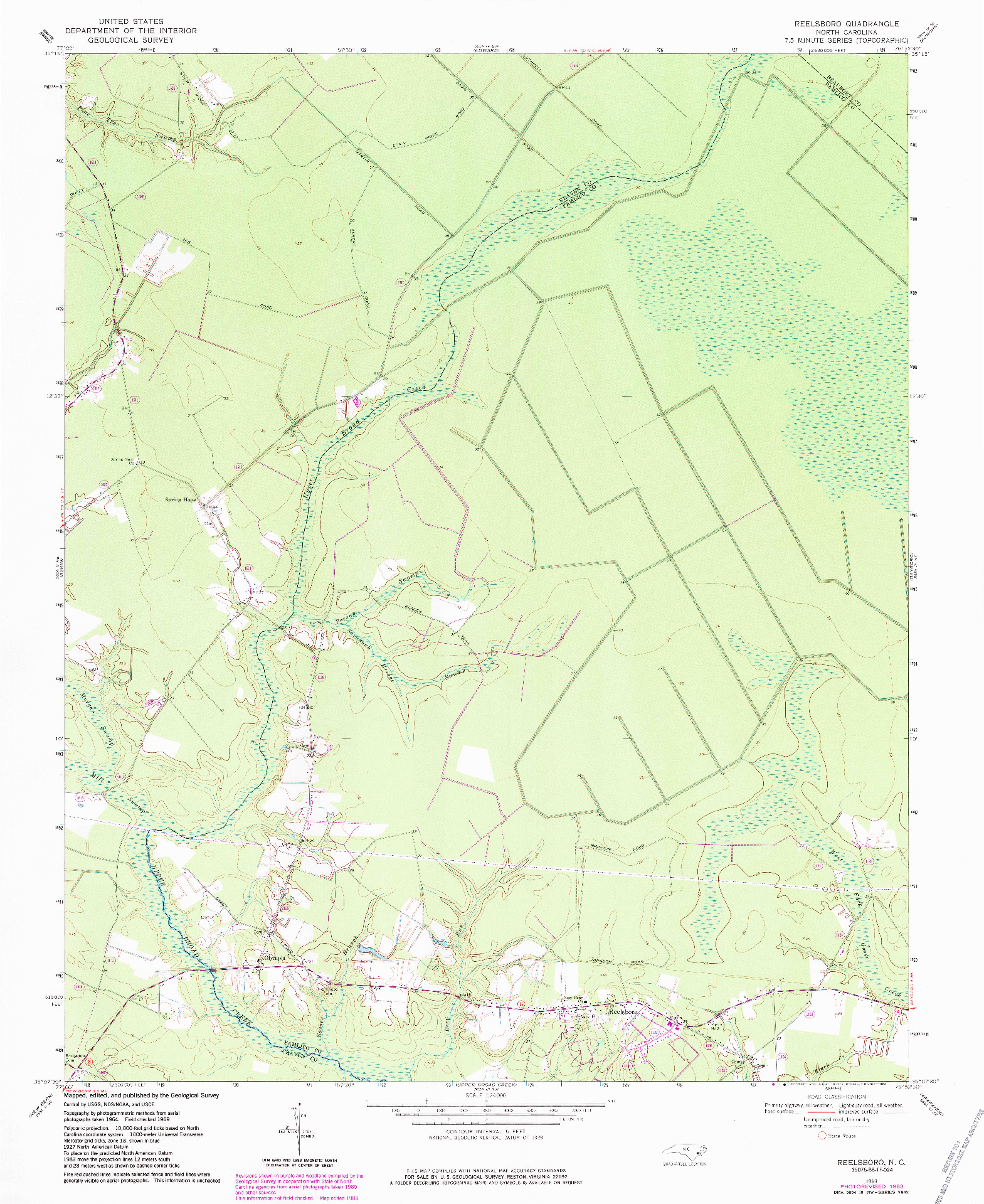 USGS 1:24000-SCALE QUADRANGLE FOR REELSBORO, NC 1969