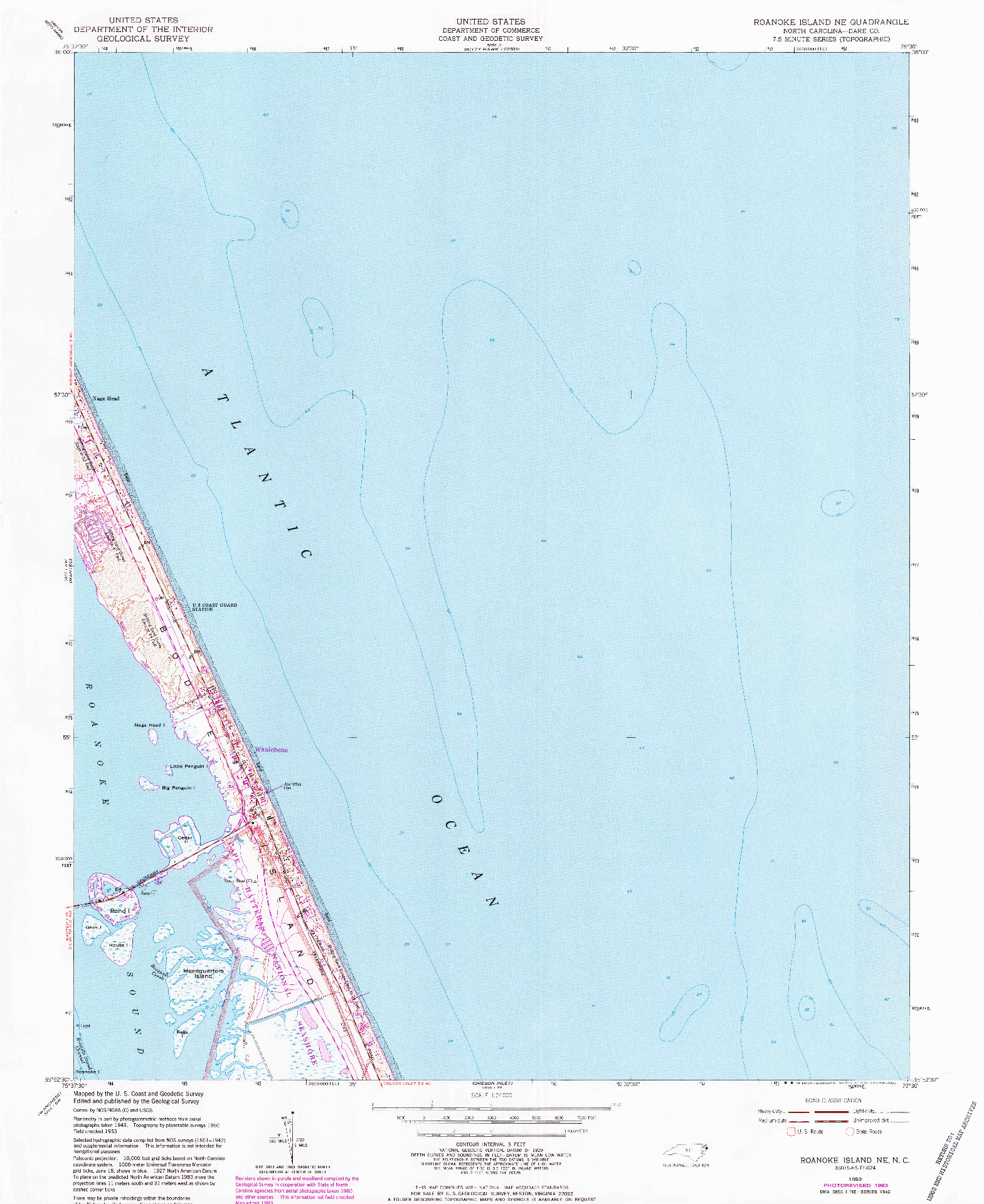 USGS 1:24000-SCALE QUADRANGLE FOR ROANOKE ISLAND NE, NC 1953