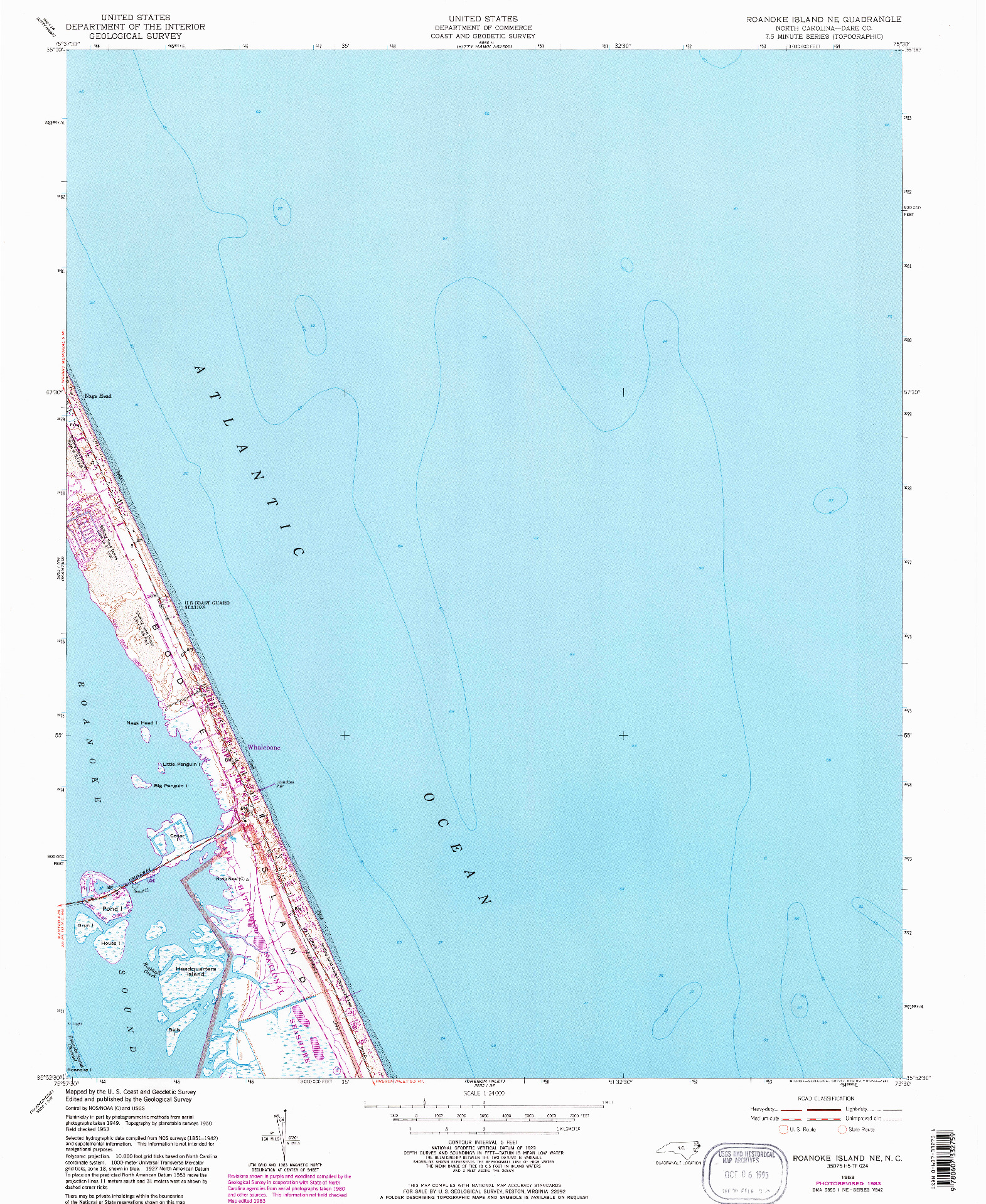 USGS 1:24000-SCALE QUADRANGLE FOR ROANOKE ISLAND NE, NC 1953