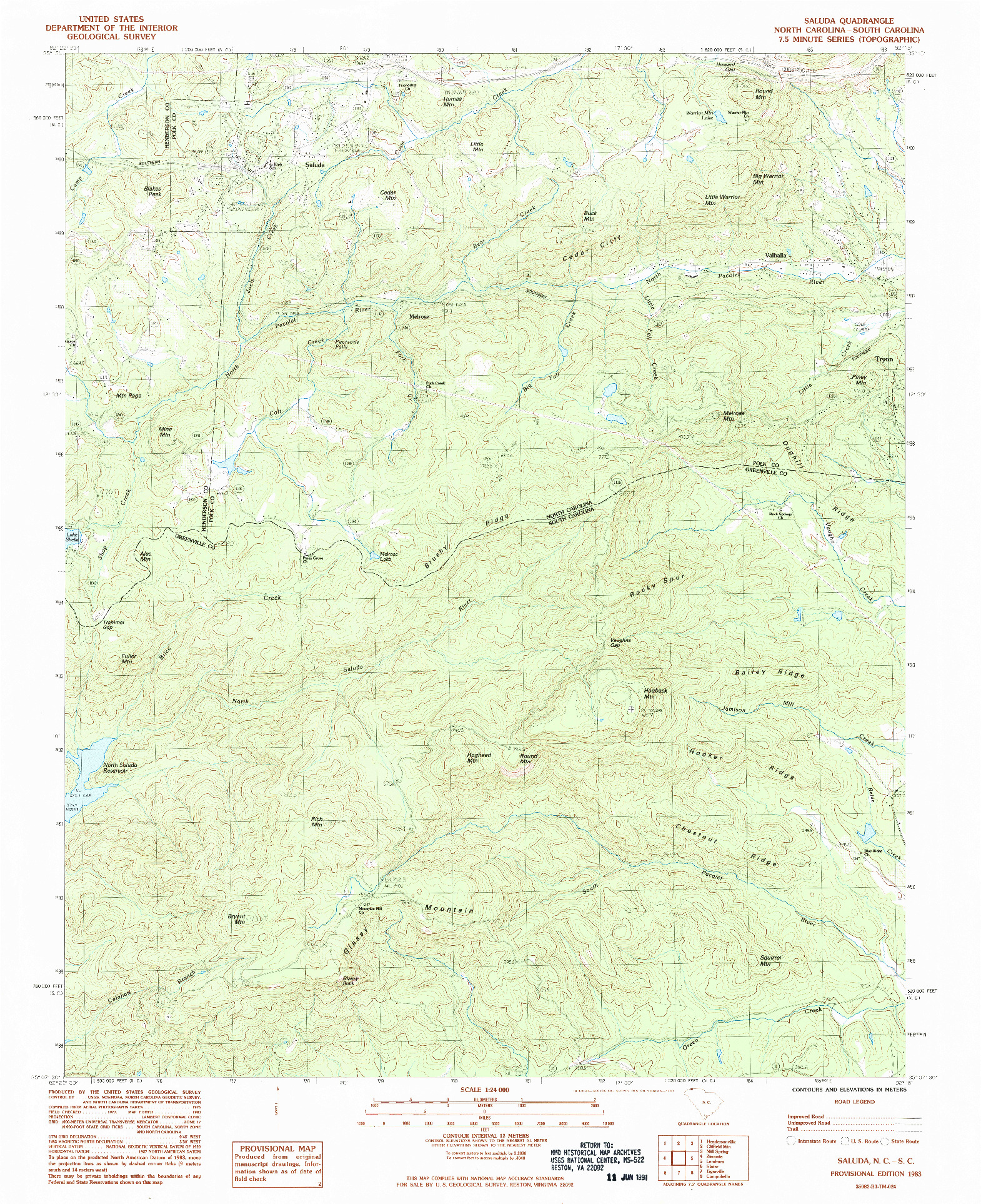 USGS 1:24000-SCALE QUADRANGLE FOR SALUDA, NC 1983