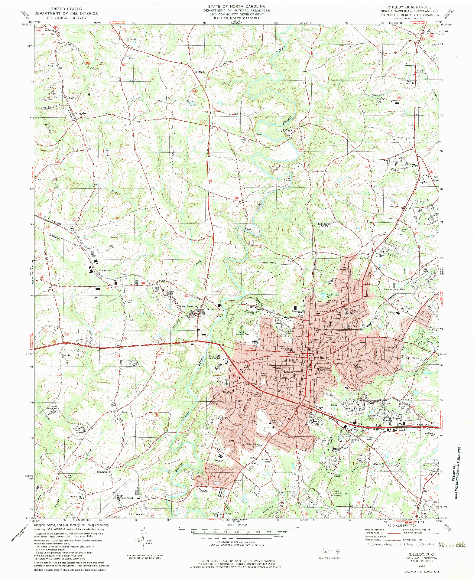 USGS 1:24000-SCALE QUADRANGLE FOR SHELBY, NC 1983