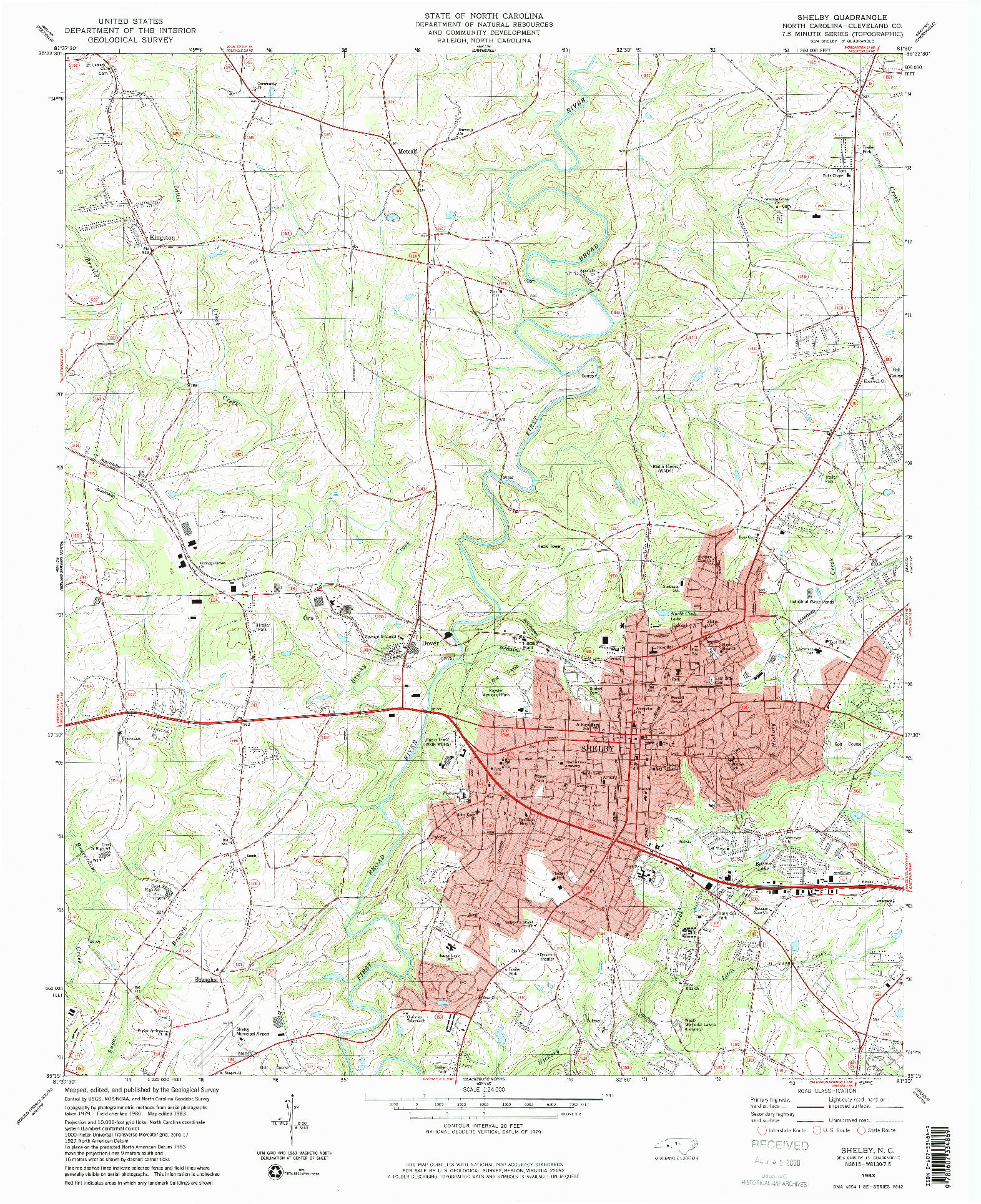 USGS 1:24000-SCALE QUADRANGLE FOR SHELBY, NC 1983