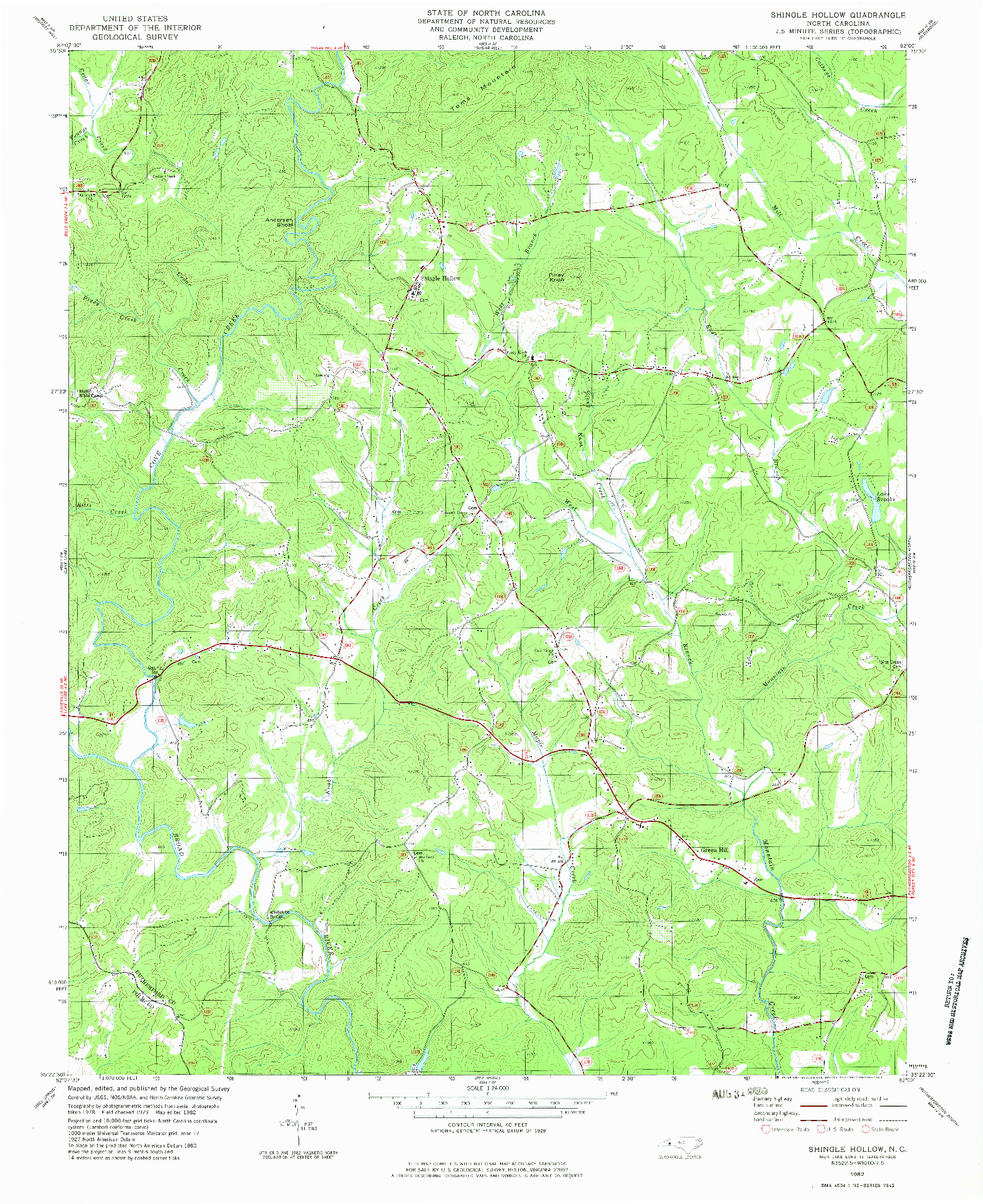 USGS 1:24000-SCALE QUADRANGLE FOR SHINGLE HOLLOW, NC 1982