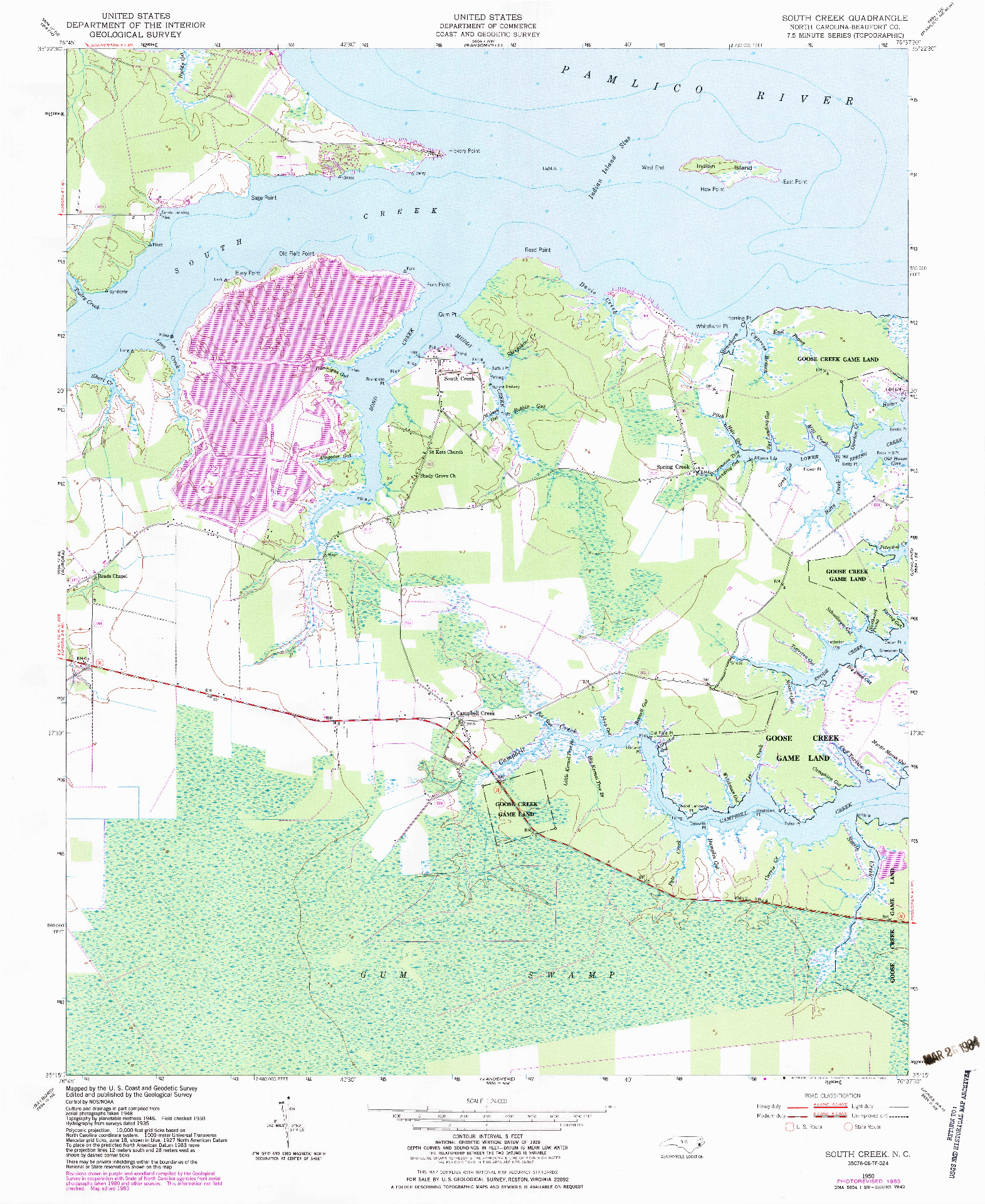 USGS 1:24000-SCALE QUADRANGLE FOR SOUTH CREEK, NC 1950