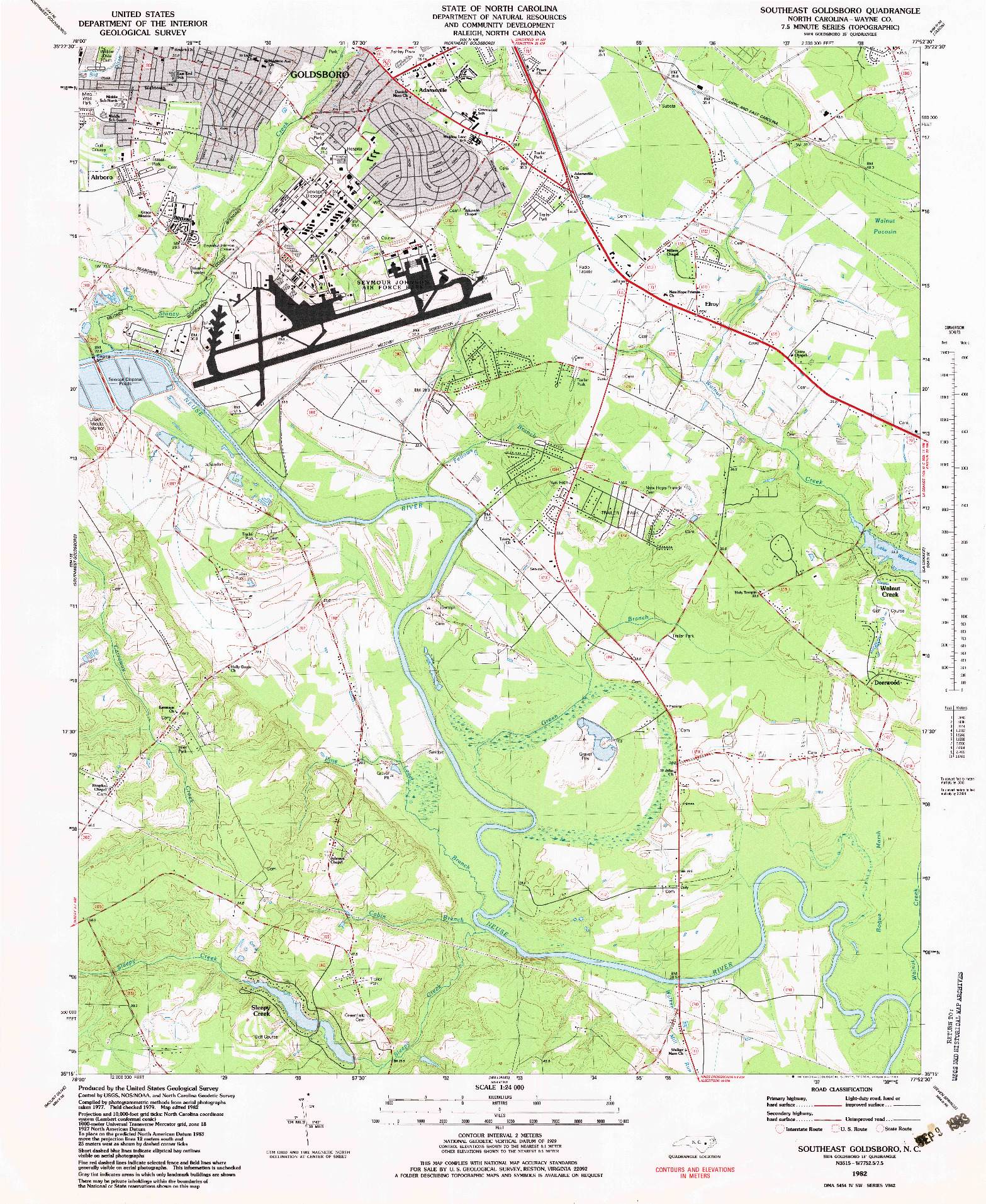 USGS 1:24000-SCALE QUADRANGLE FOR SOUTHEAST GOLDSBORO, NC 1982