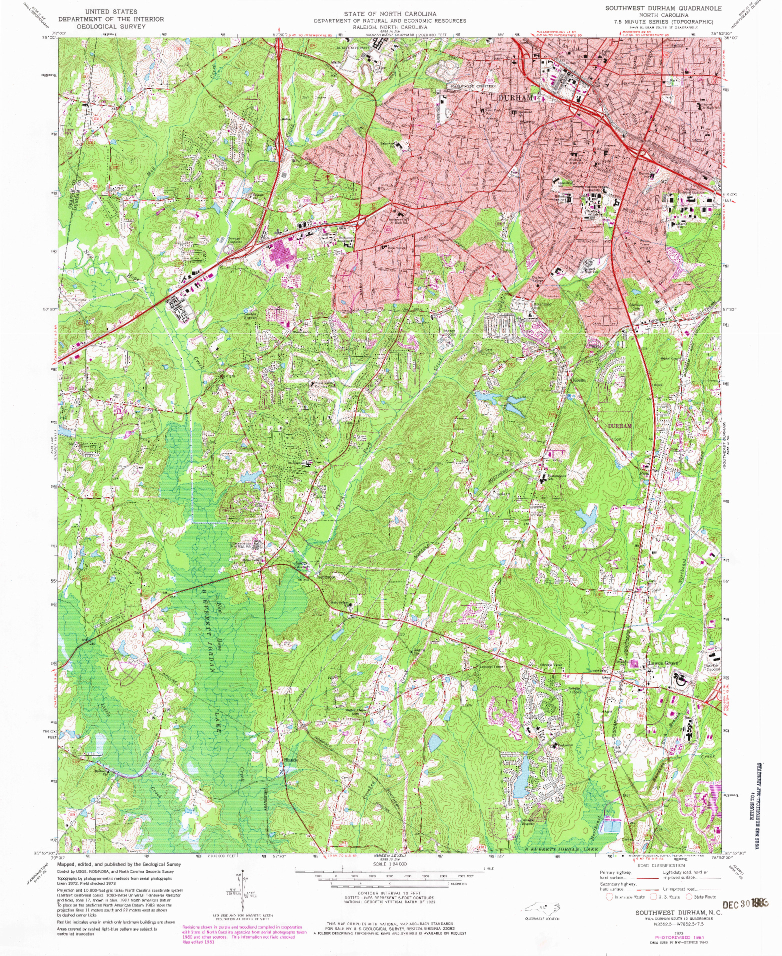 USGS 1:24000-SCALE QUADRANGLE FOR SOUTHWEST DURHAM, NC 1973