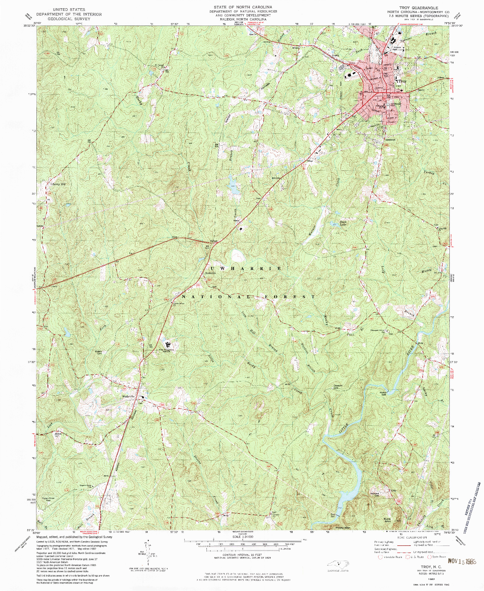 USGS 1:24000-SCALE QUADRANGLE FOR TROY, NC 1982