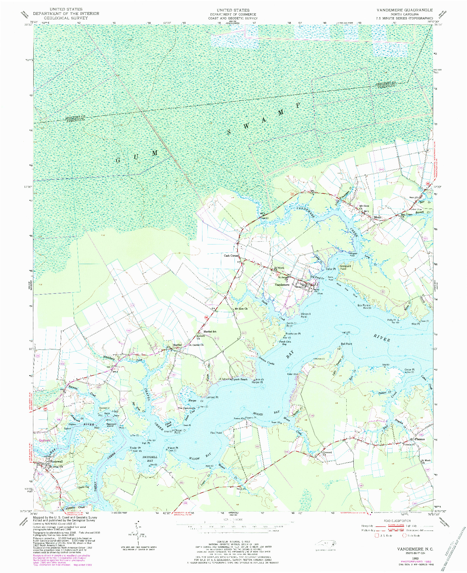 USGS 1:24000-SCALE QUADRANGLE FOR VANDEMERE, NC 1950