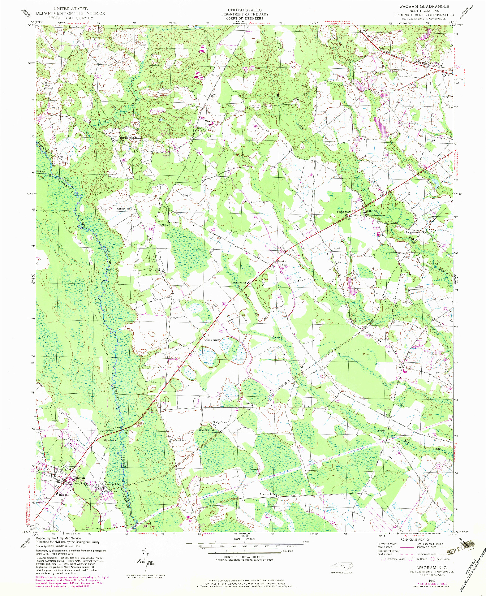 USGS 1:24000-SCALE QUADRANGLE FOR WAGRAM, NC 1949