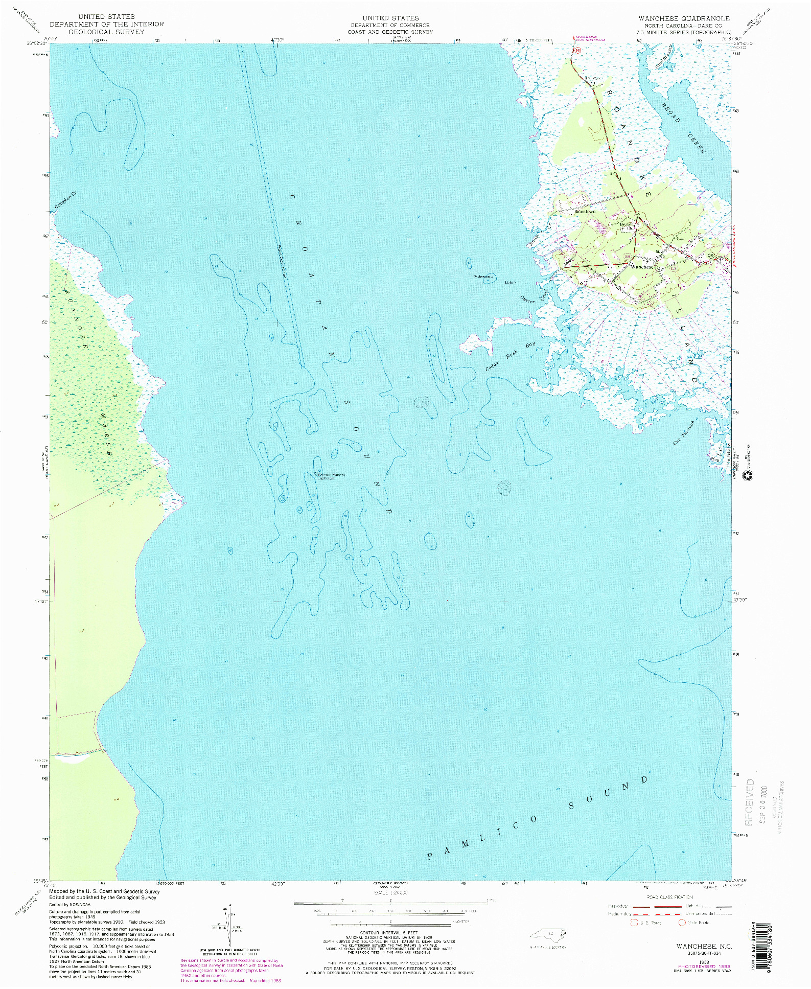 USGS 1:24000-SCALE QUADRANGLE FOR WANCHESE, NC 1953