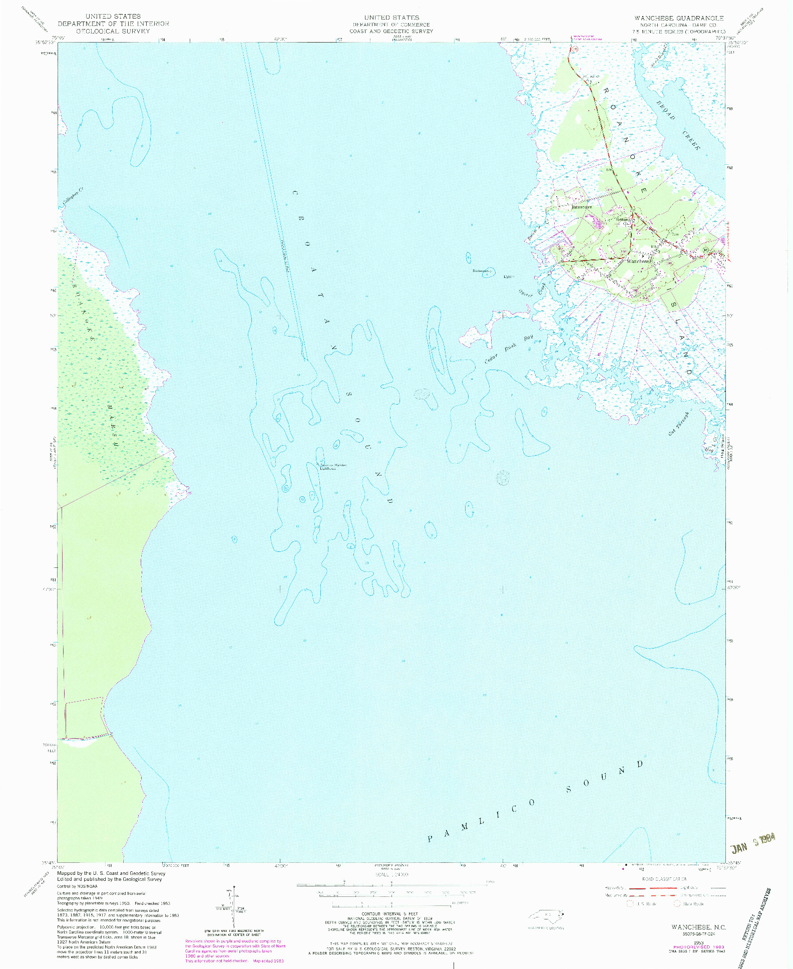 USGS 1:24000-SCALE QUADRANGLE FOR WANCHESE, NC 1953