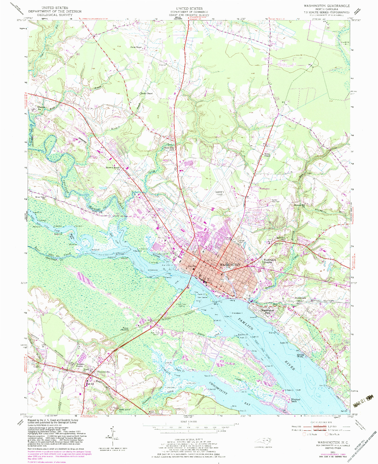 USGS 1:24000-SCALE QUADRANGLE FOR WASHINGTON, NC 1951