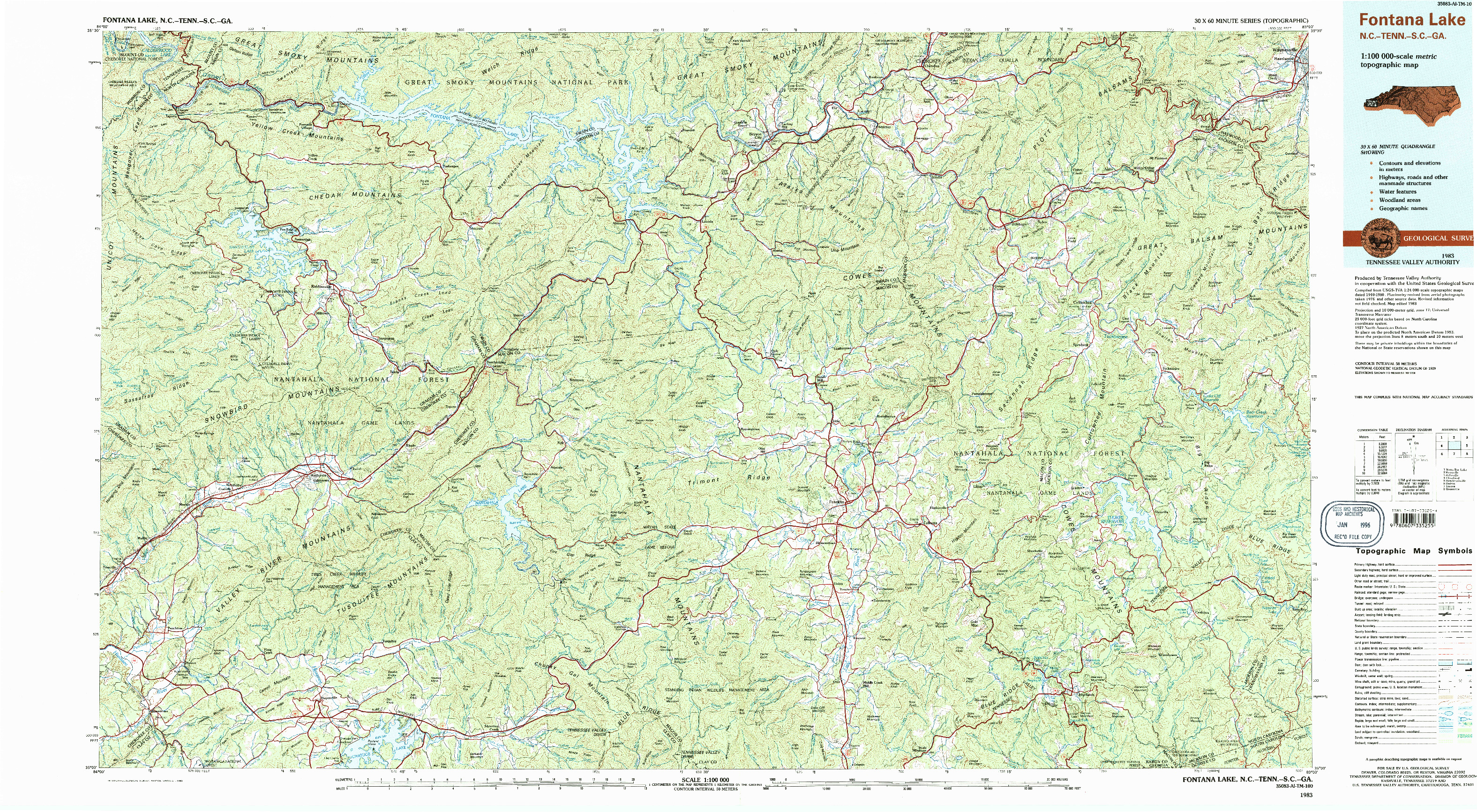 USGS 1:100000-SCALE QUADRANGLE FOR FONTANA LAKE, NC 1983