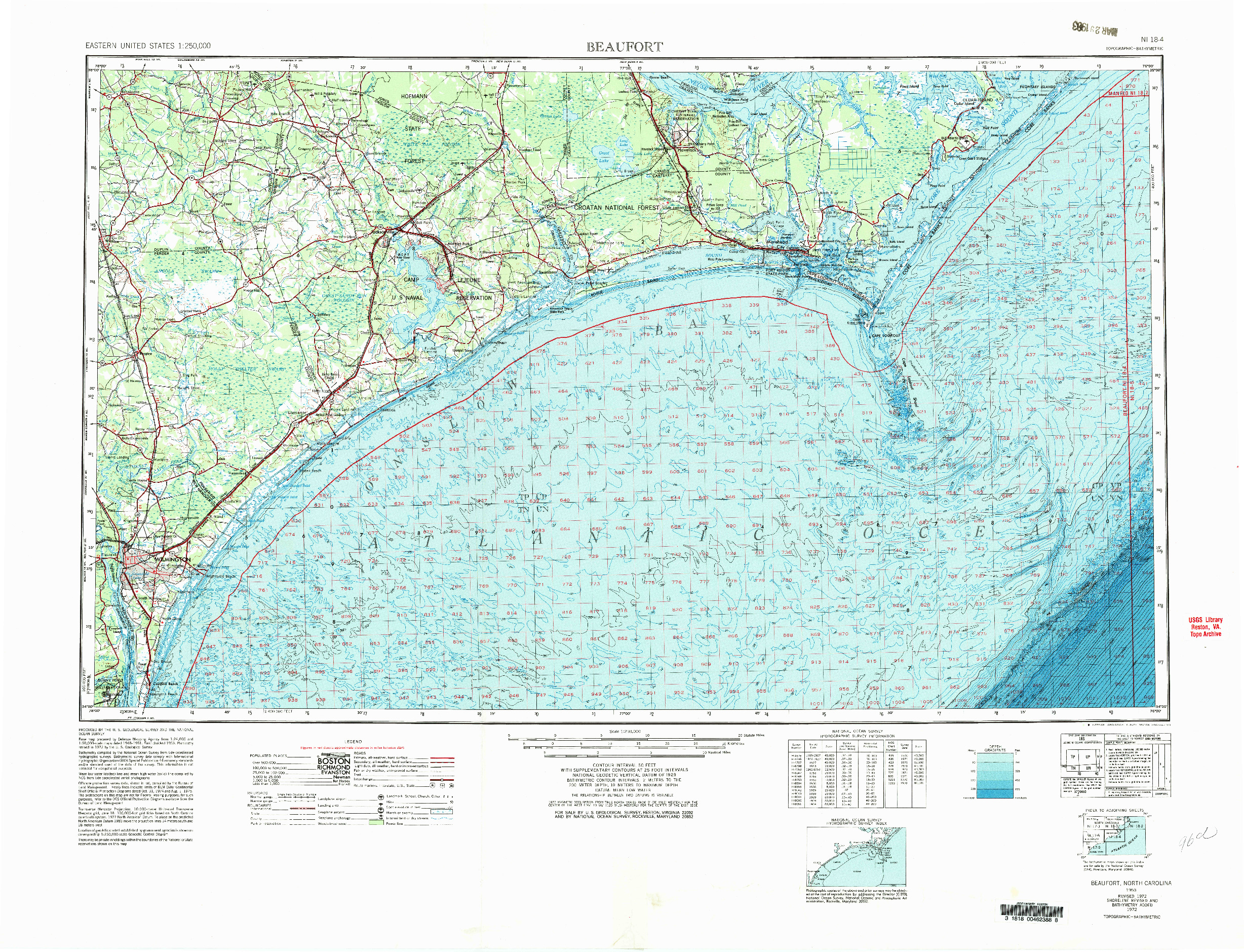 USGS 1:250000-SCALE QUADRANGLE FOR BEAUFORT, NC 1953