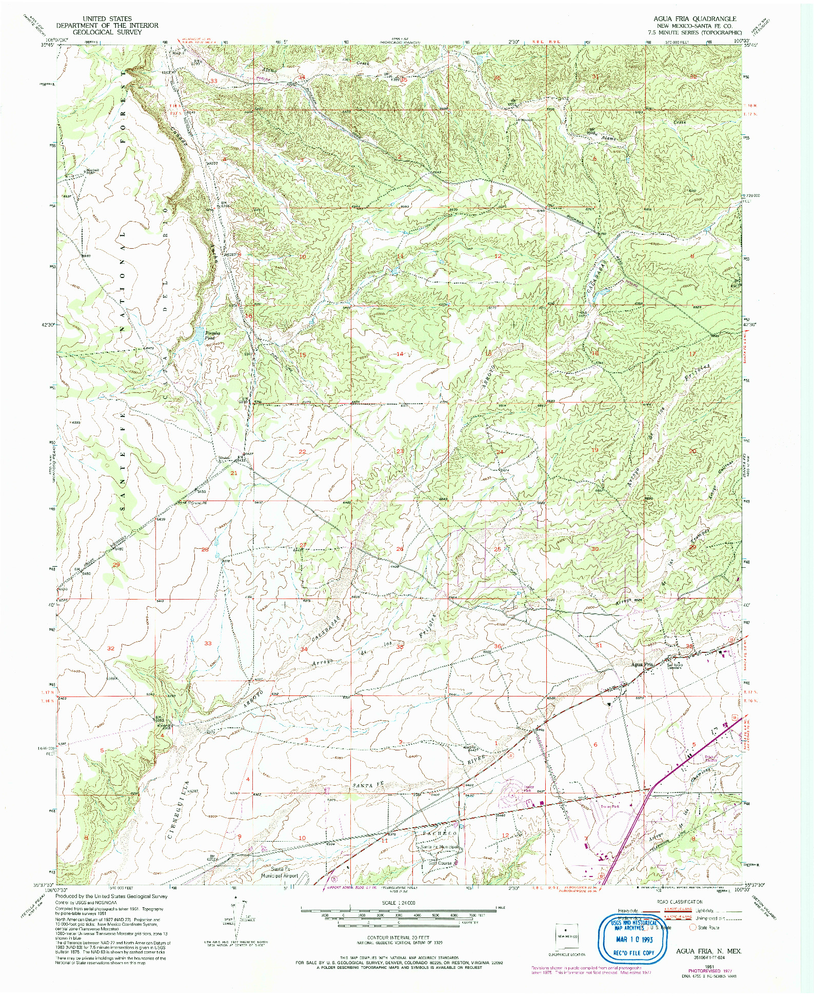 USGS 1:24000-SCALE QUADRANGLE FOR AGUA FRIA, NM 1951