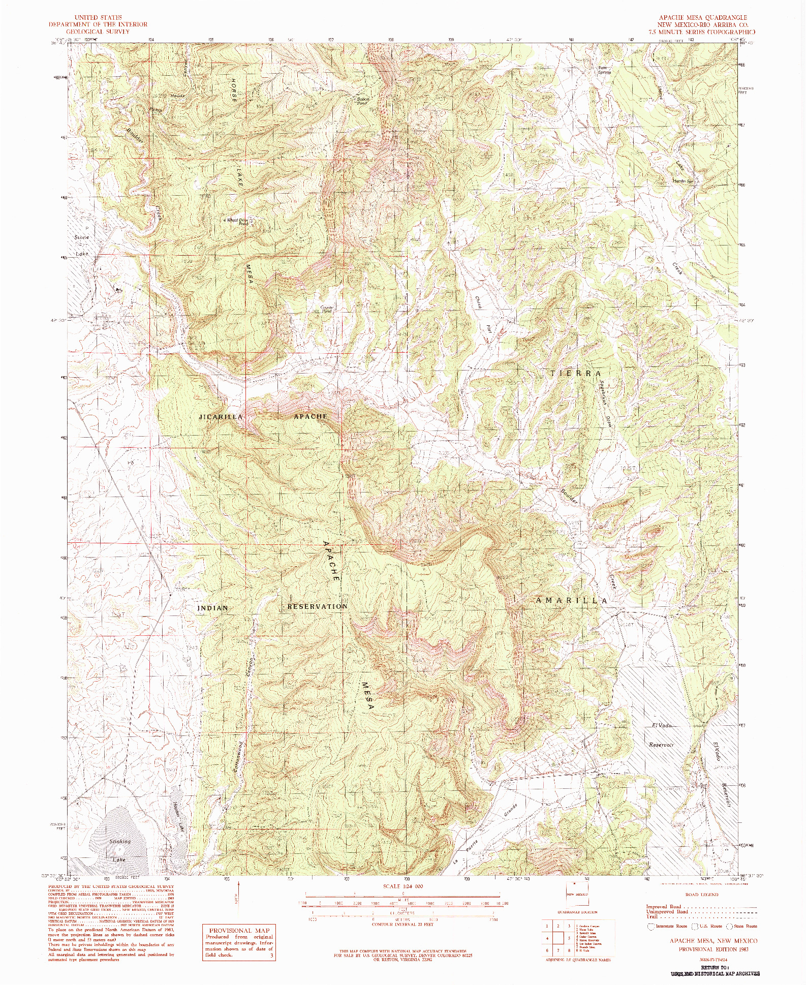 USGS 1:24000-SCALE QUADRANGLE FOR APACHE MESA, NM 1983