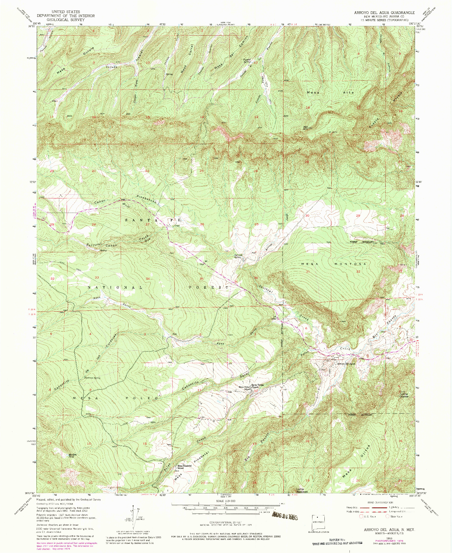 USGS 1:24000-SCALE QUADRANGLE FOR ARROYO DEL AGUA, NM 1953