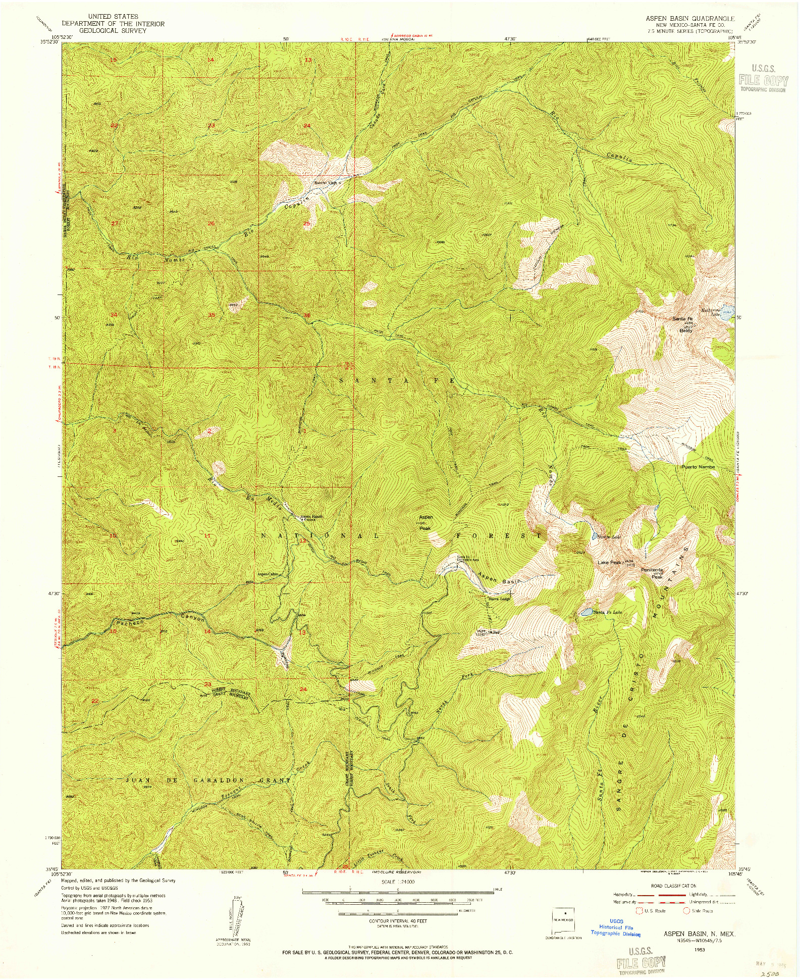 USGS 1:24000-SCALE QUADRANGLE FOR ASPEN BASIN, NM 1953