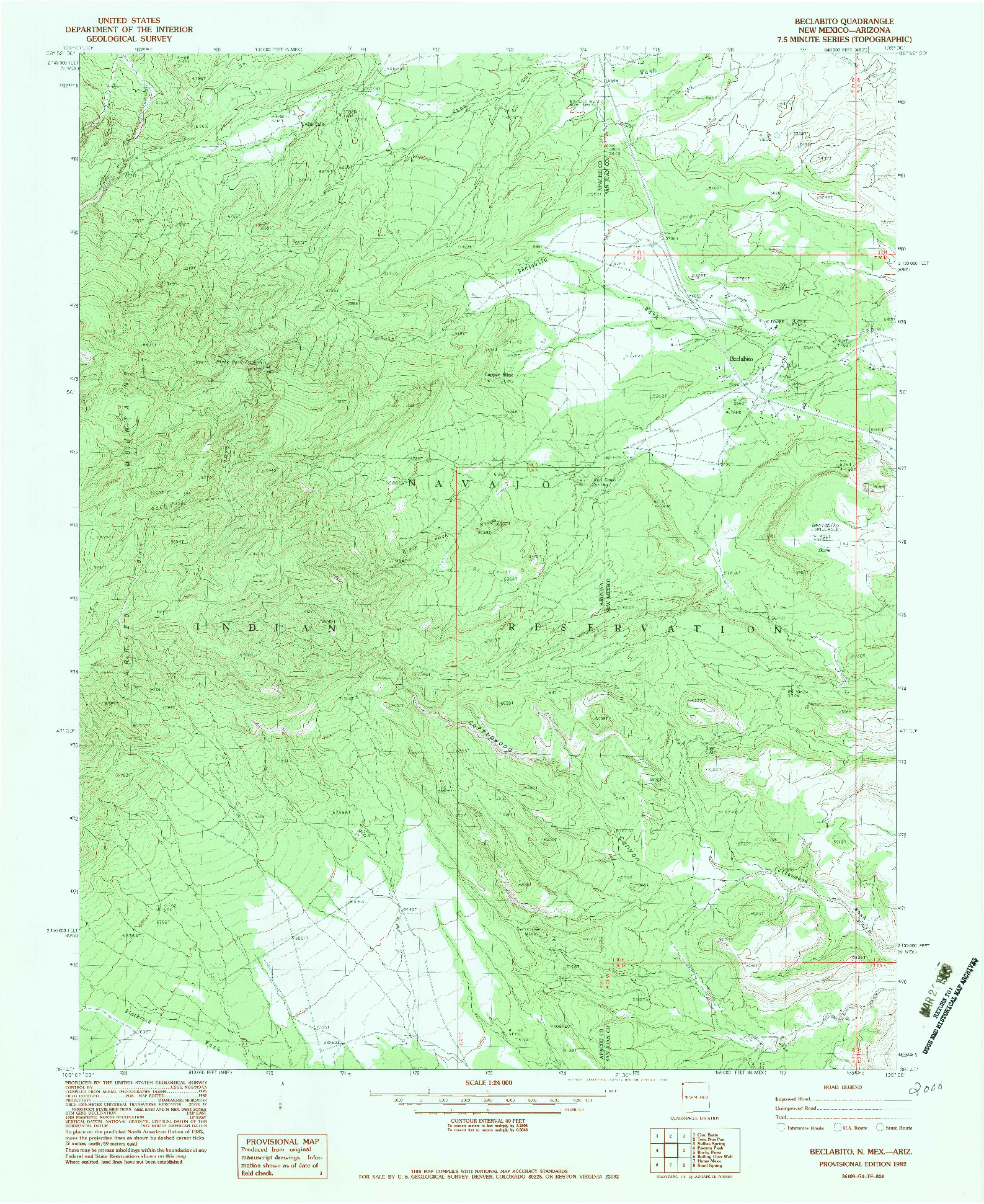 USGS 1:24000-SCALE QUADRANGLE FOR BECLABITO, NM 1982