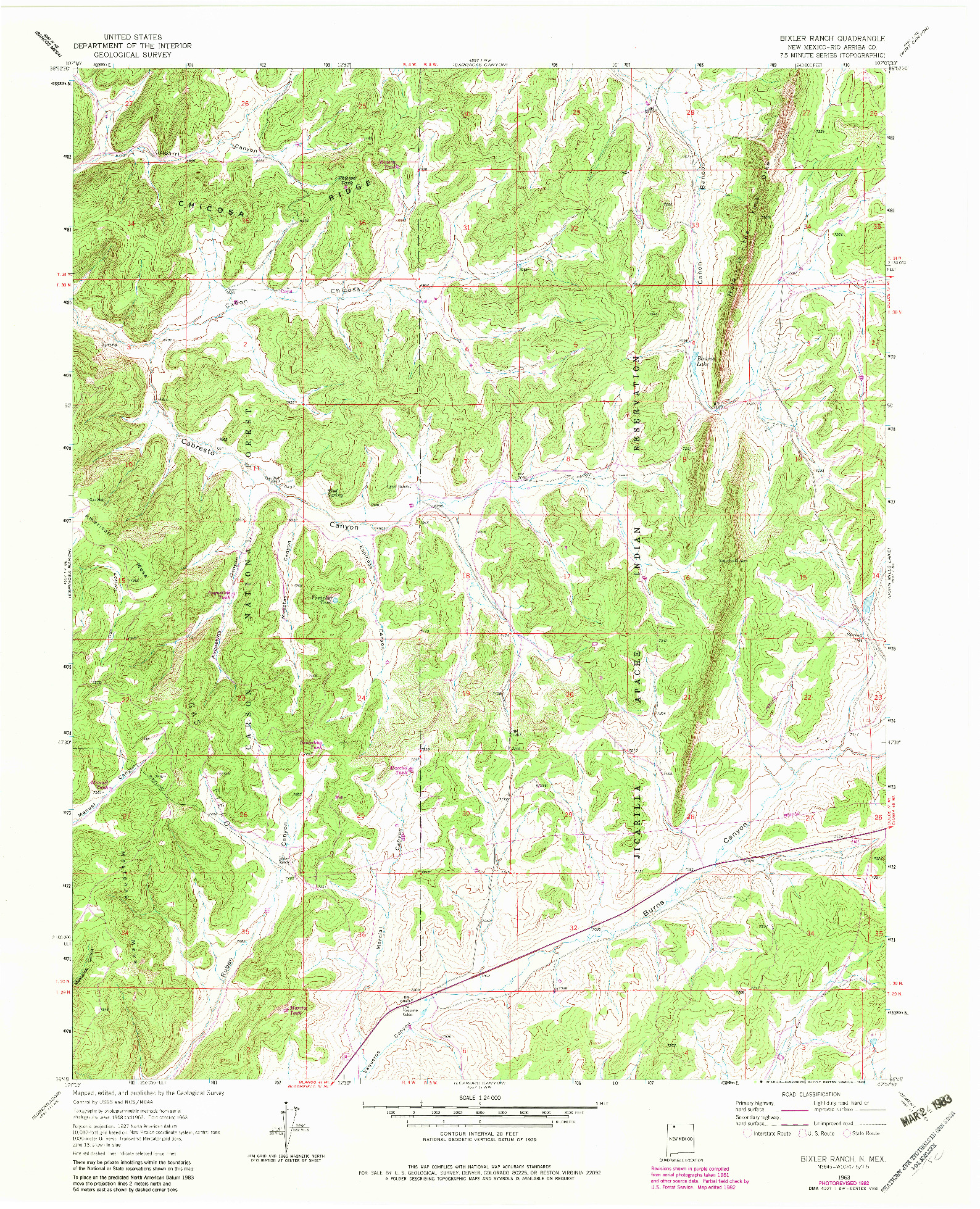 USGS 1:24000-SCALE QUADRANGLE FOR BIXLER RANCH, NM 1963