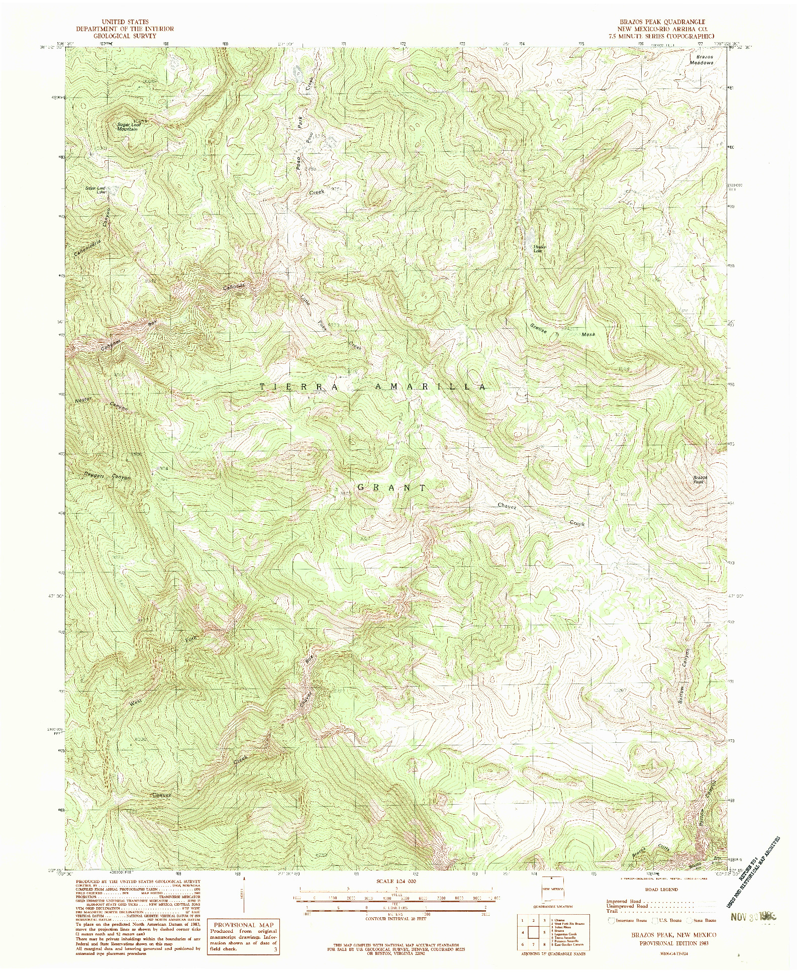 USGS 1:24000-SCALE QUADRANGLE FOR BRAZOS PEAK, NM 1983