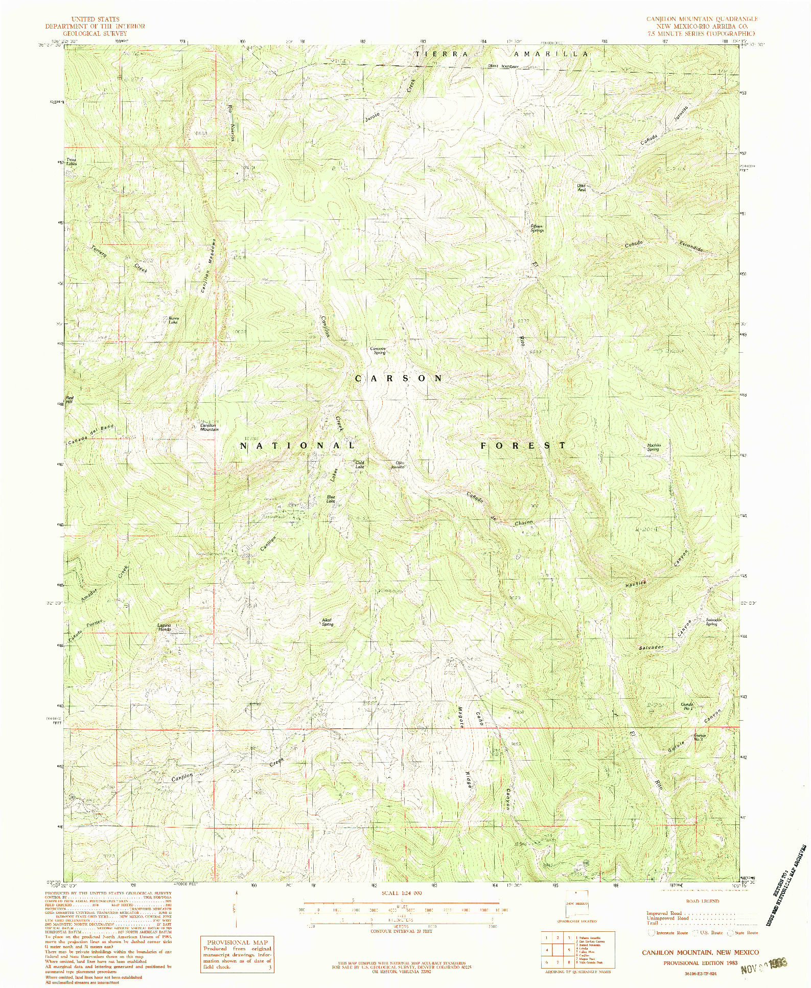 USGS 1:24000-SCALE QUADRANGLE FOR CANJILON MOUNTAIN, NM 1983