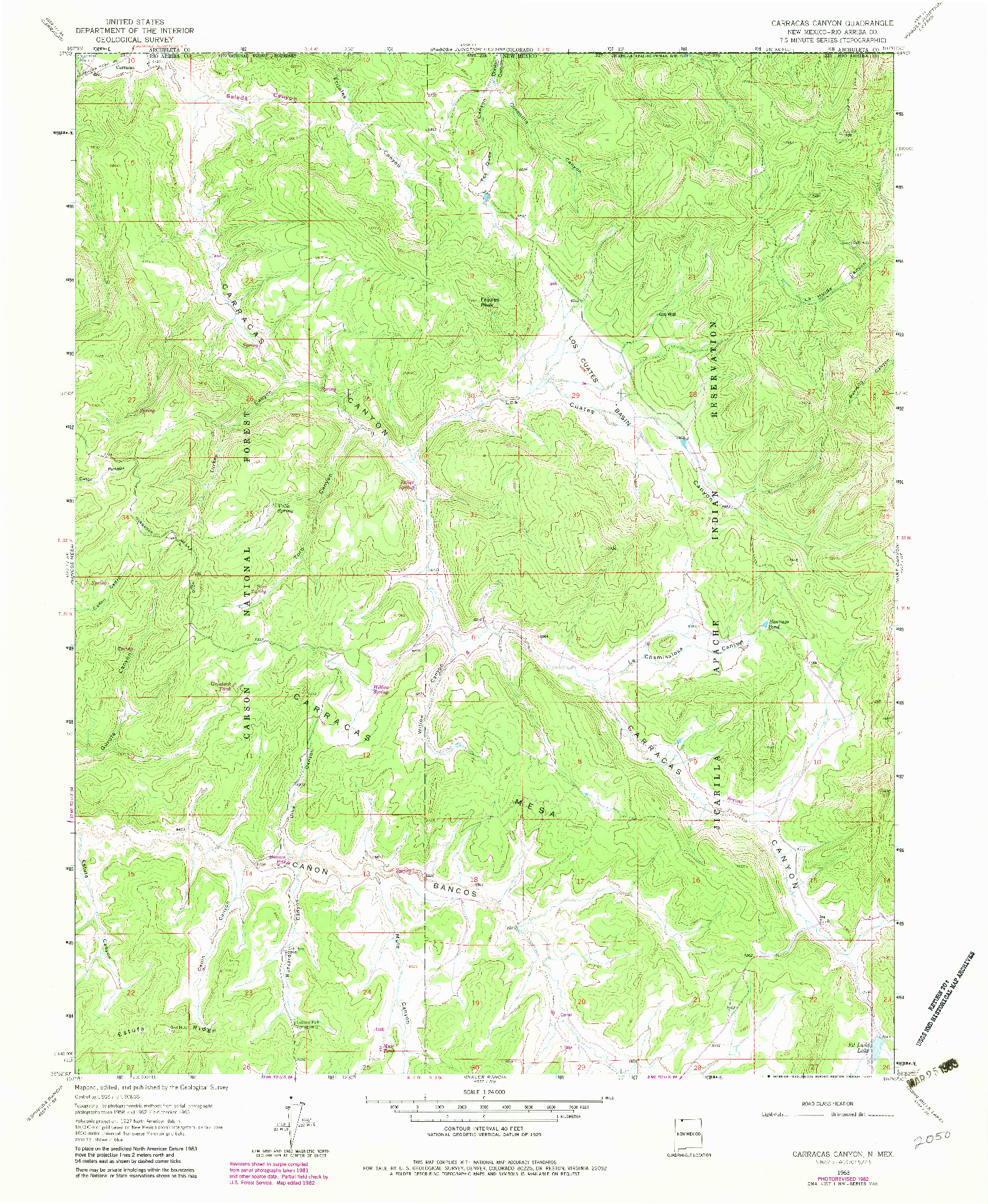 USGS 1:24000-SCALE QUADRANGLE FOR CARRACAS CANYON, NM 1963