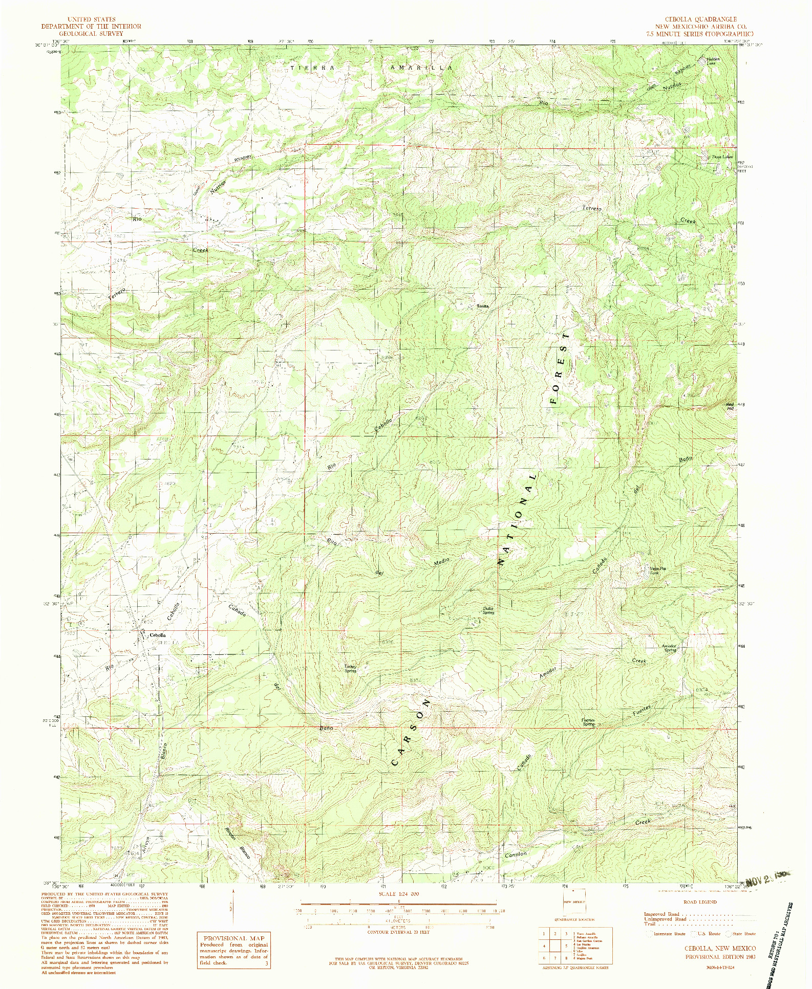 USGS 1:24000-SCALE QUADRANGLE FOR CEBOLLA, NM 1983