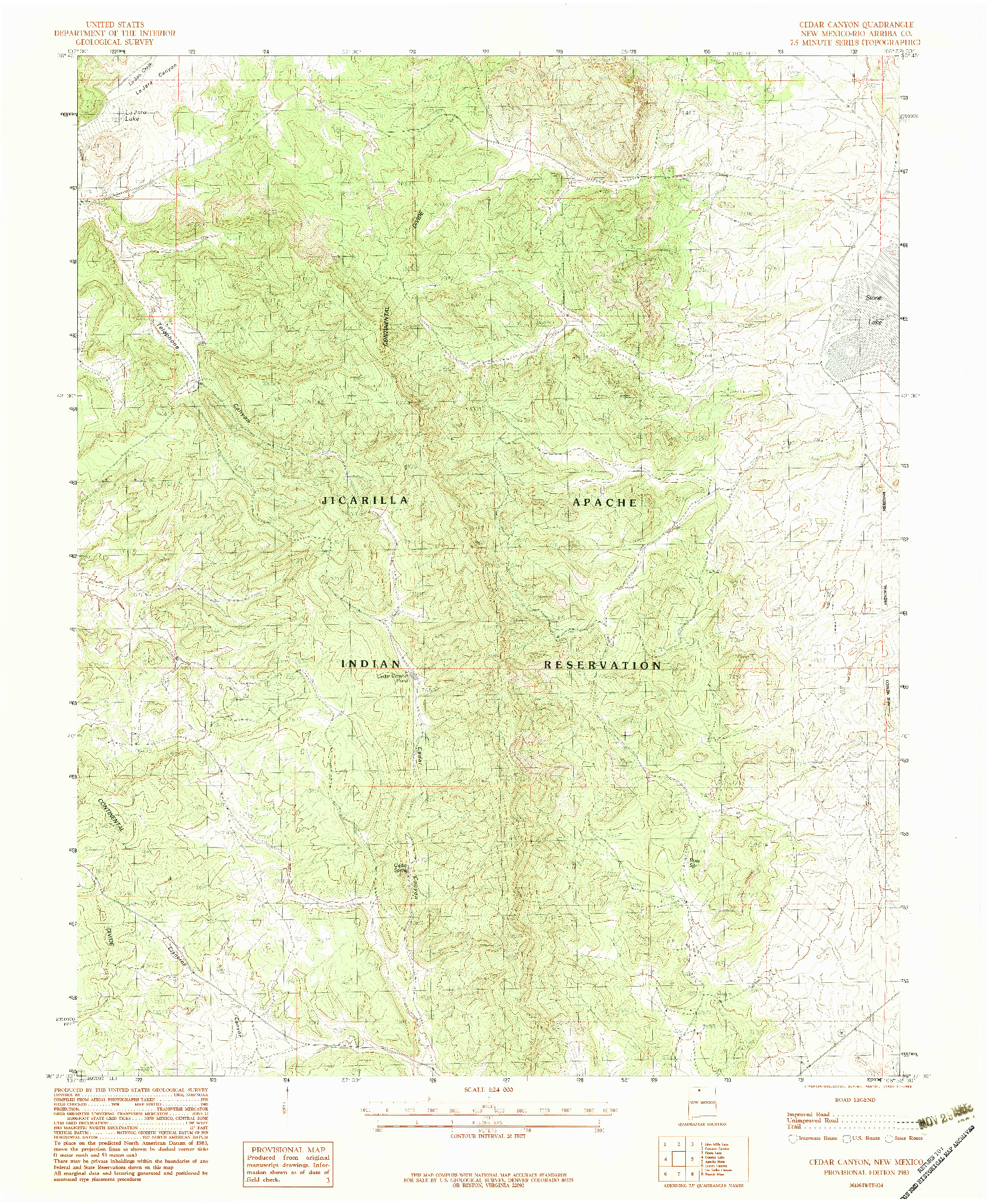USGS 1:24000-SCALE QUADRANGLE FOR CEDAR CANYON, NM 1983