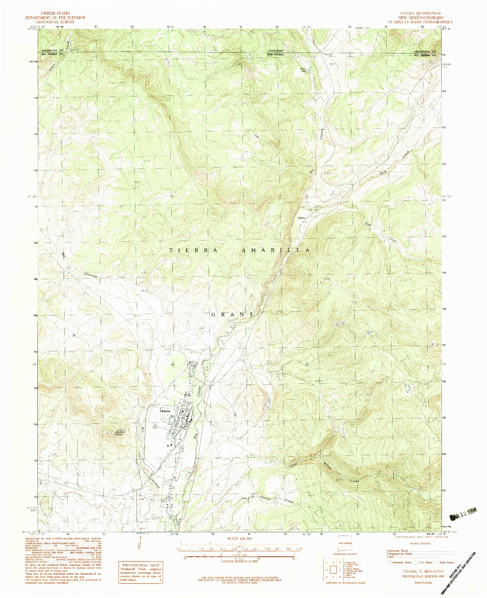 USGS 1:24000-SCALE QUADRANGLE FOR CHAMA, NM 1983