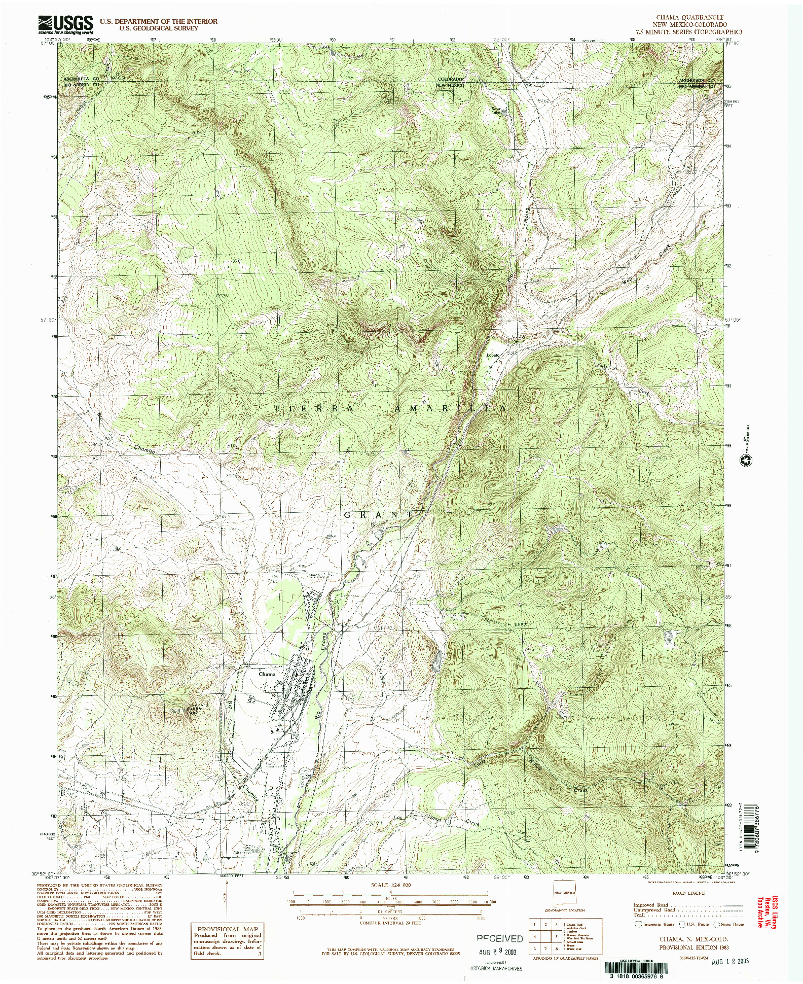 USGS 1:24000-SCALE QUADRANGLE FOR CHAMA, NM 1983