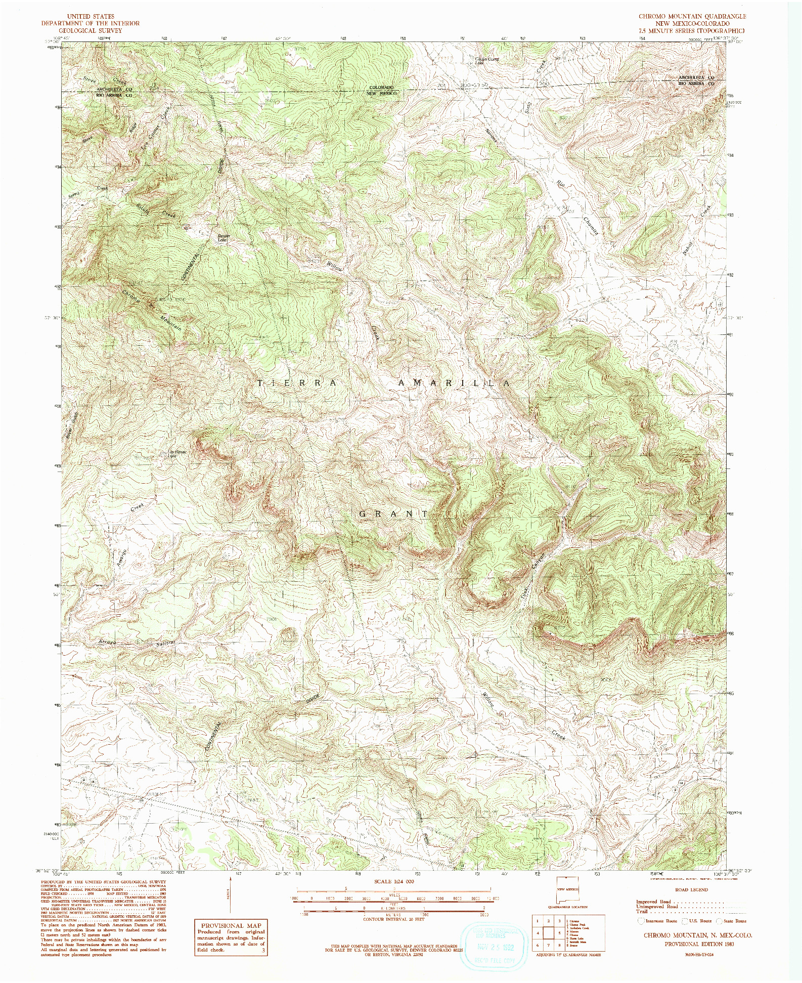 USGS 1:24000-SCALE QUADRANGLE FOR CHROMO MOUNTAIN, NM 1983