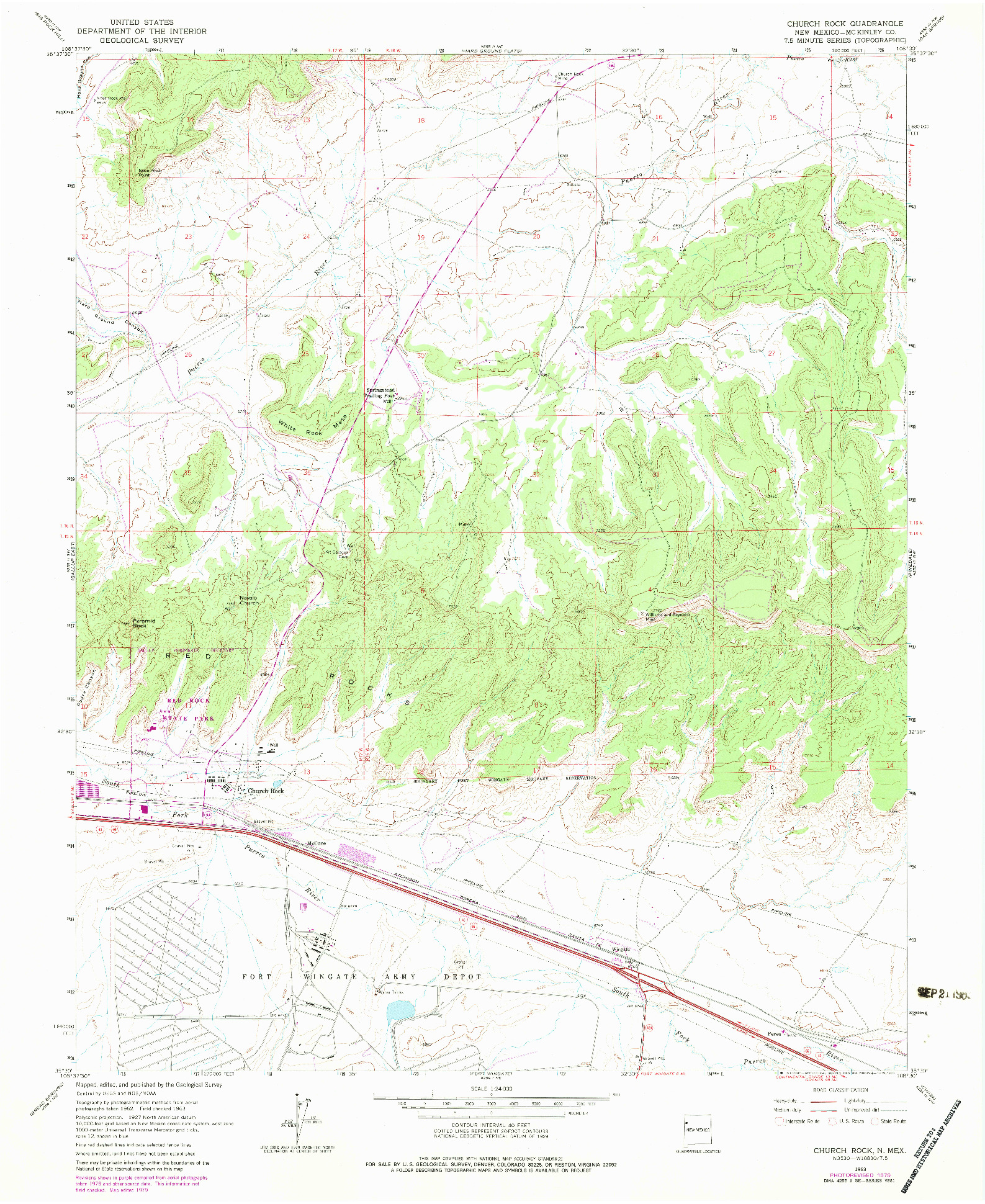 USGS 1:24000-SCALE QUADRANGLE FOR CHURCH ROCK, NM 1963