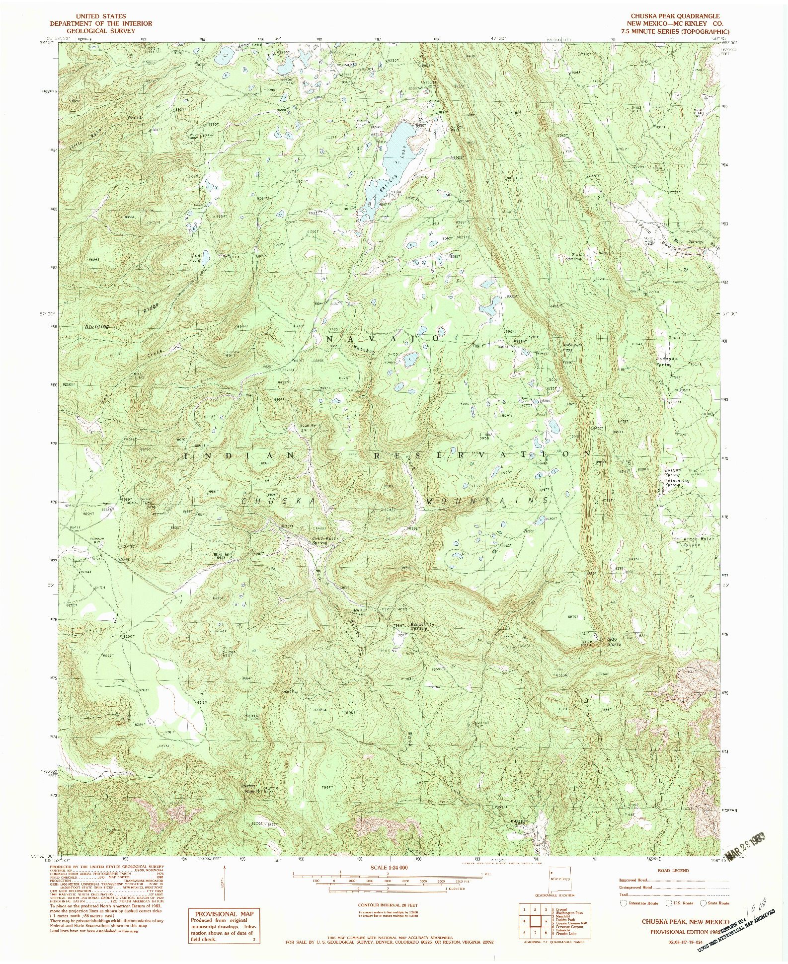 USGS 1:24000-SCALE QUADRANGLE FOR CHUSKA PEAK, NM 1982